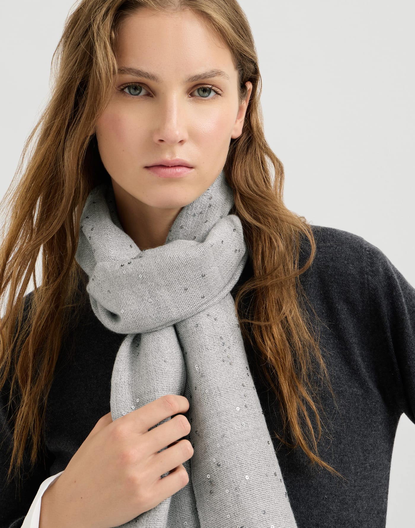 Cashmere and silk Diamond yarn scarf Light Grey Woman - Brunello Cucinelli