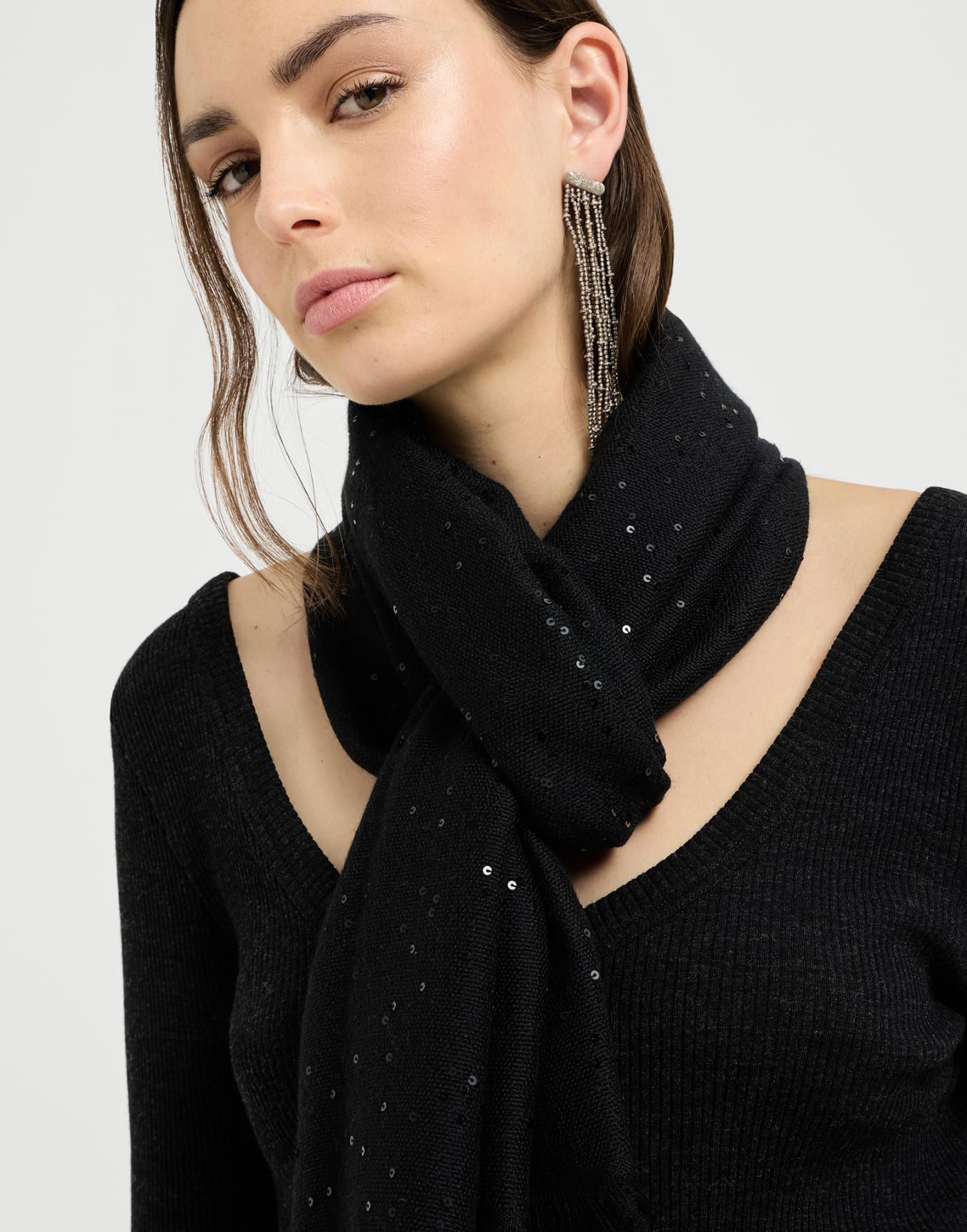 Cashmere and silk Diamond yarn scarf Black Woman - Brunello Cucinelli