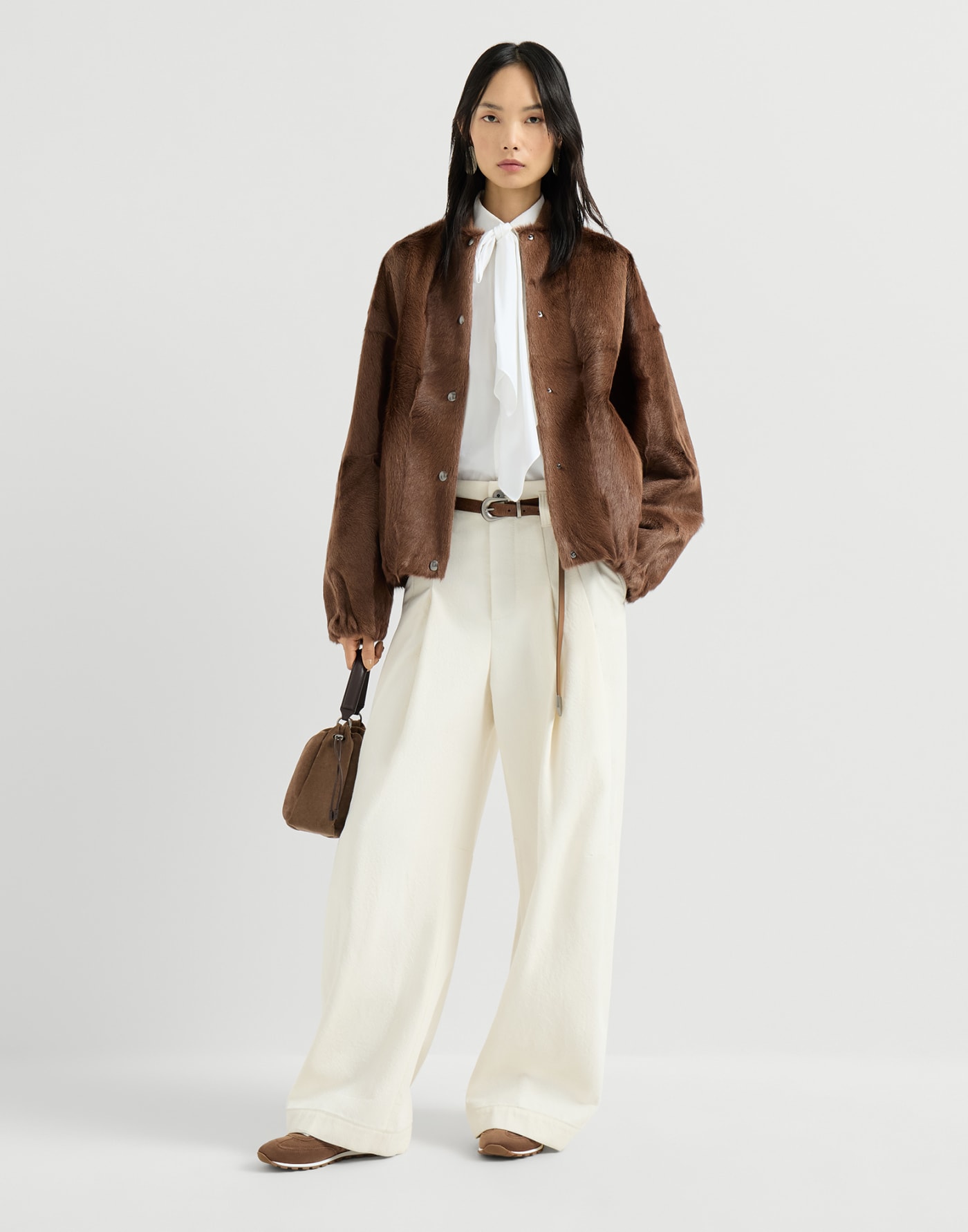 Suede sneakers with monili Caramel Woman - Brunello Cucinelli