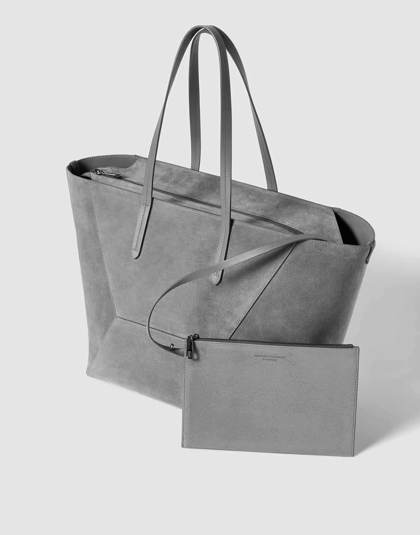 BC Duo bag in suede with monili Stone Grey Woman - Brunello Cucinelli