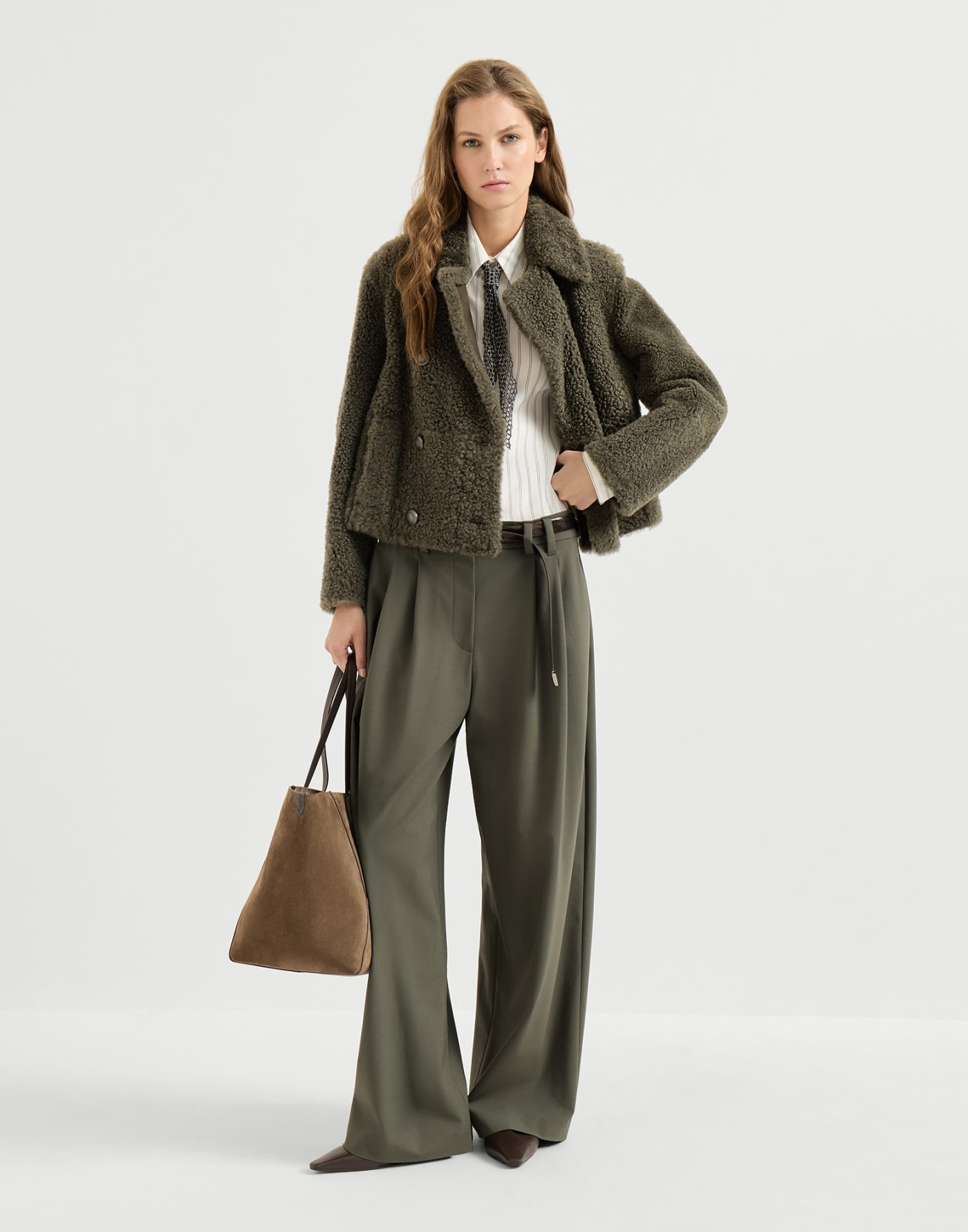 Fuzzy shearling pea coat Green Woman - Brunello Cucinelli