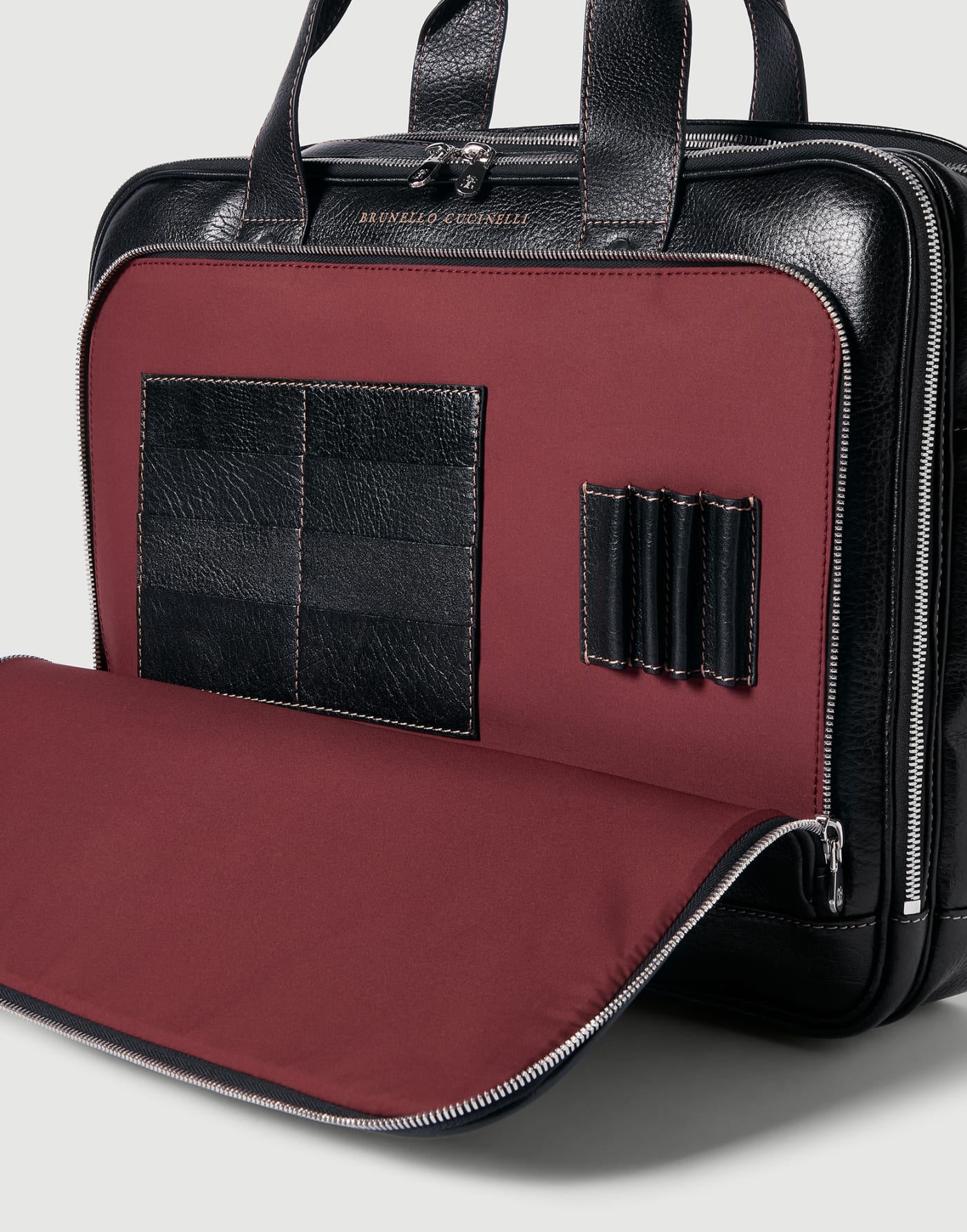 Grained calfskin briefcase with zipper Black Man - Brunello Cucinelli
