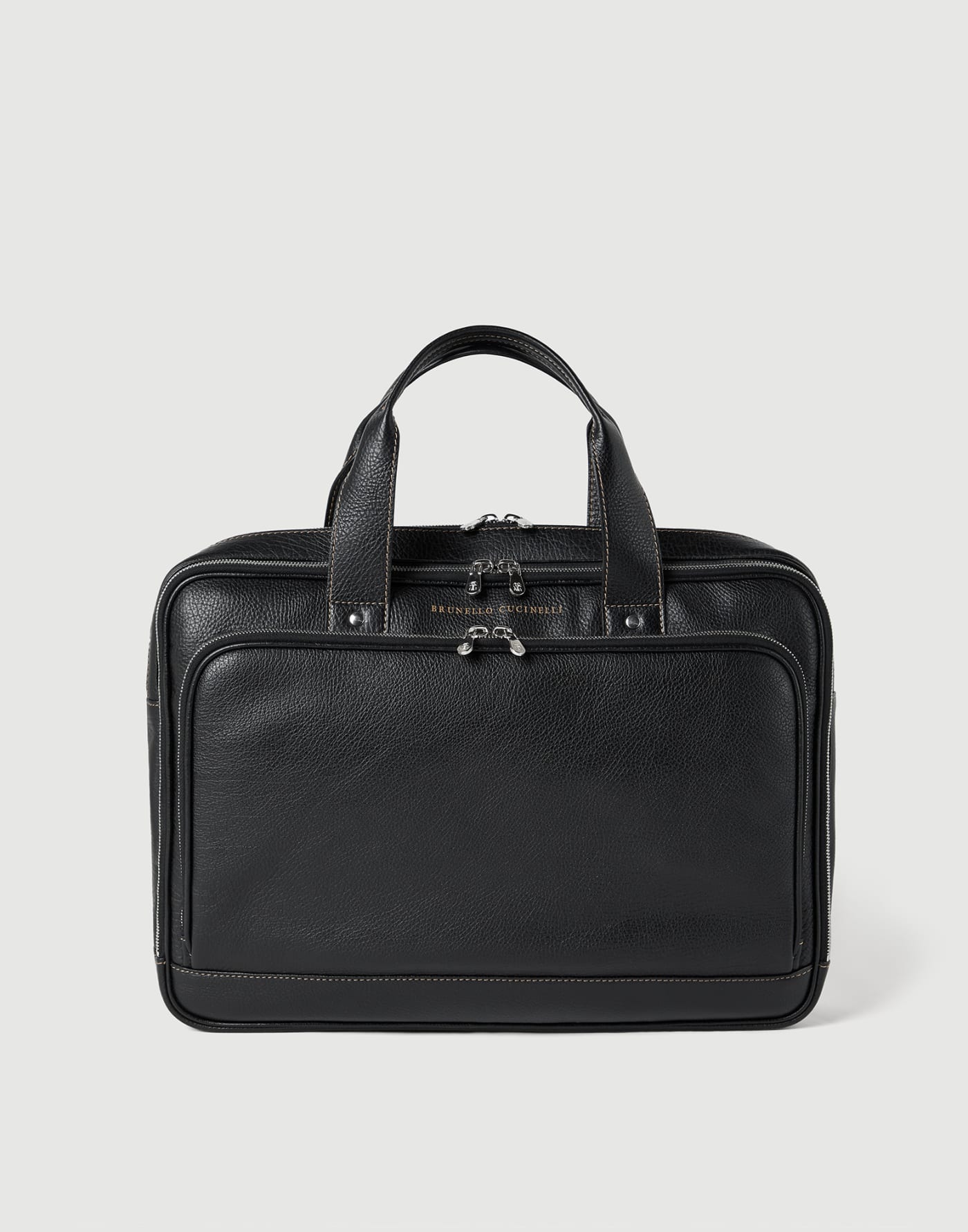 Grained calfskin briefcase with zipper Black Man - Brunello Cucinelli
