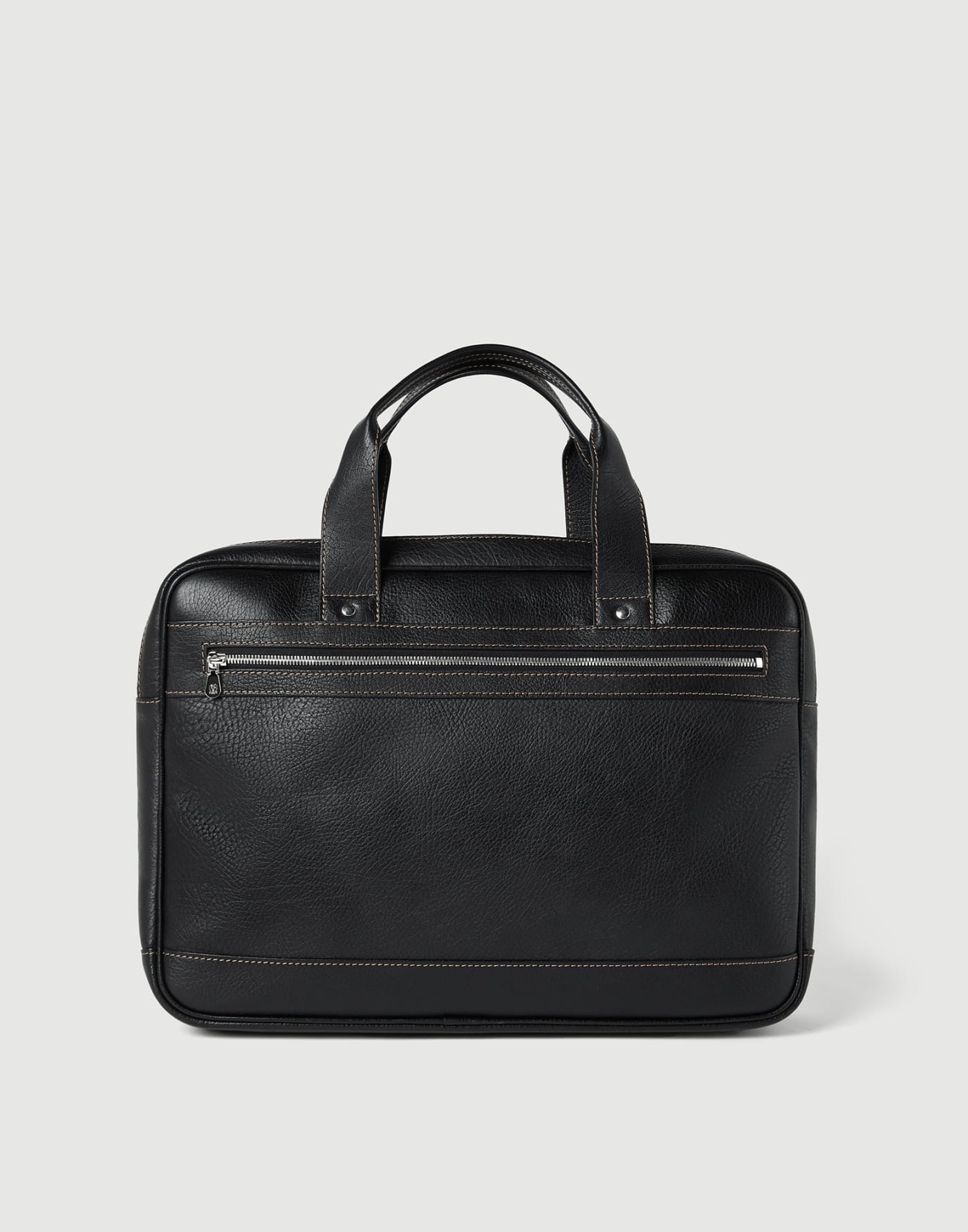 Grained calfskin briefcase with zipper Black Man - Brunello Cucinelli