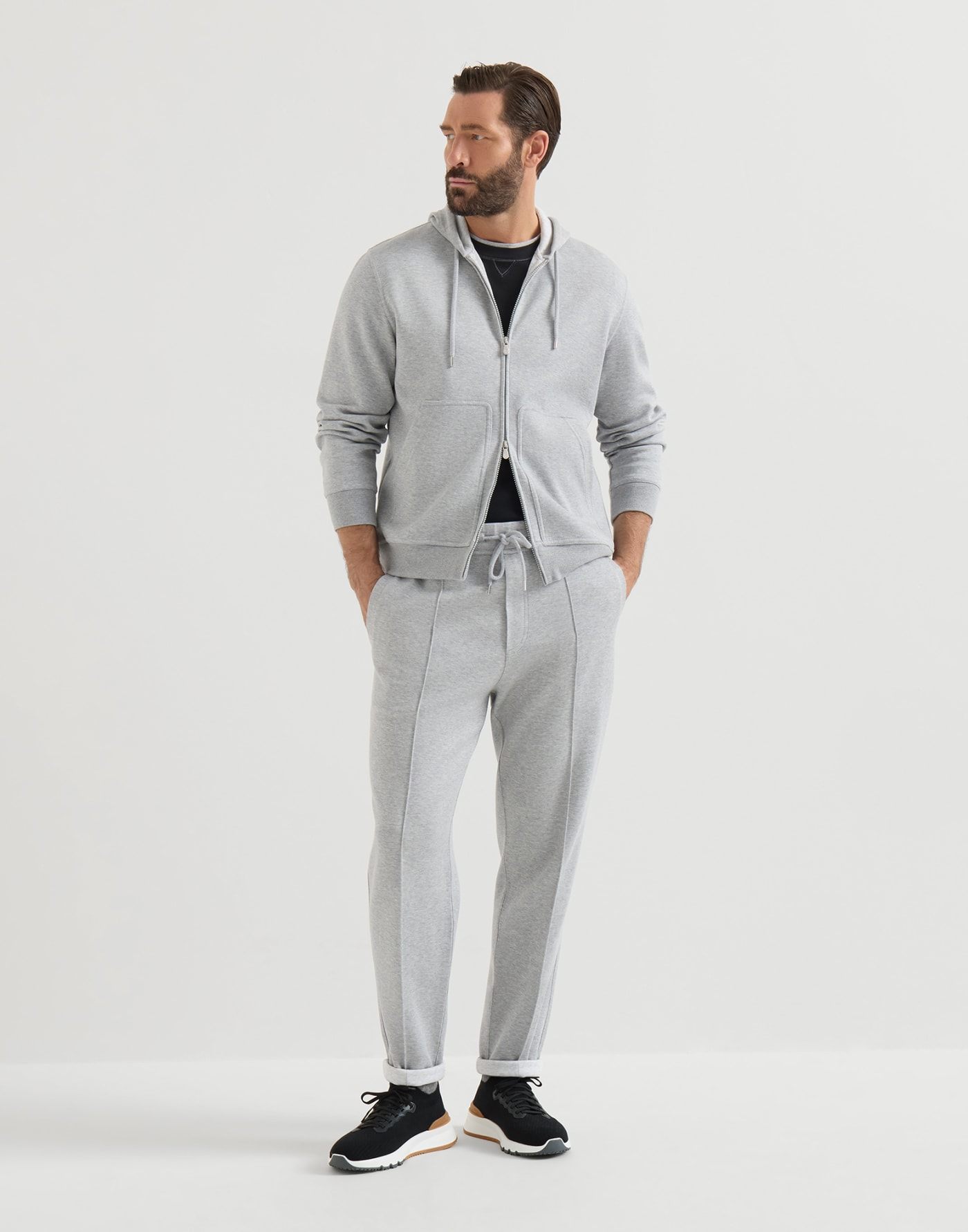 Cotton and calfskin runners Black Man - Brunello Cucinelli