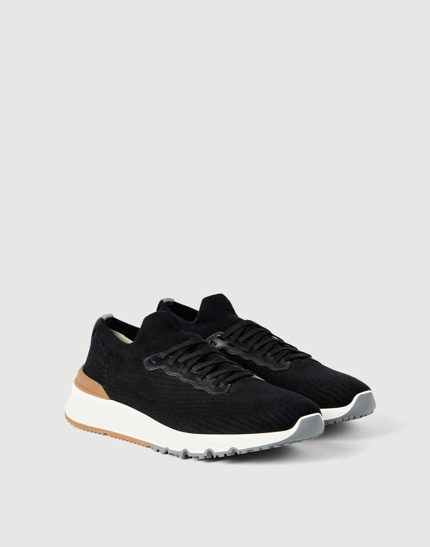 Cotton and calfskin runners Black Man - Brunello Cucinelli
