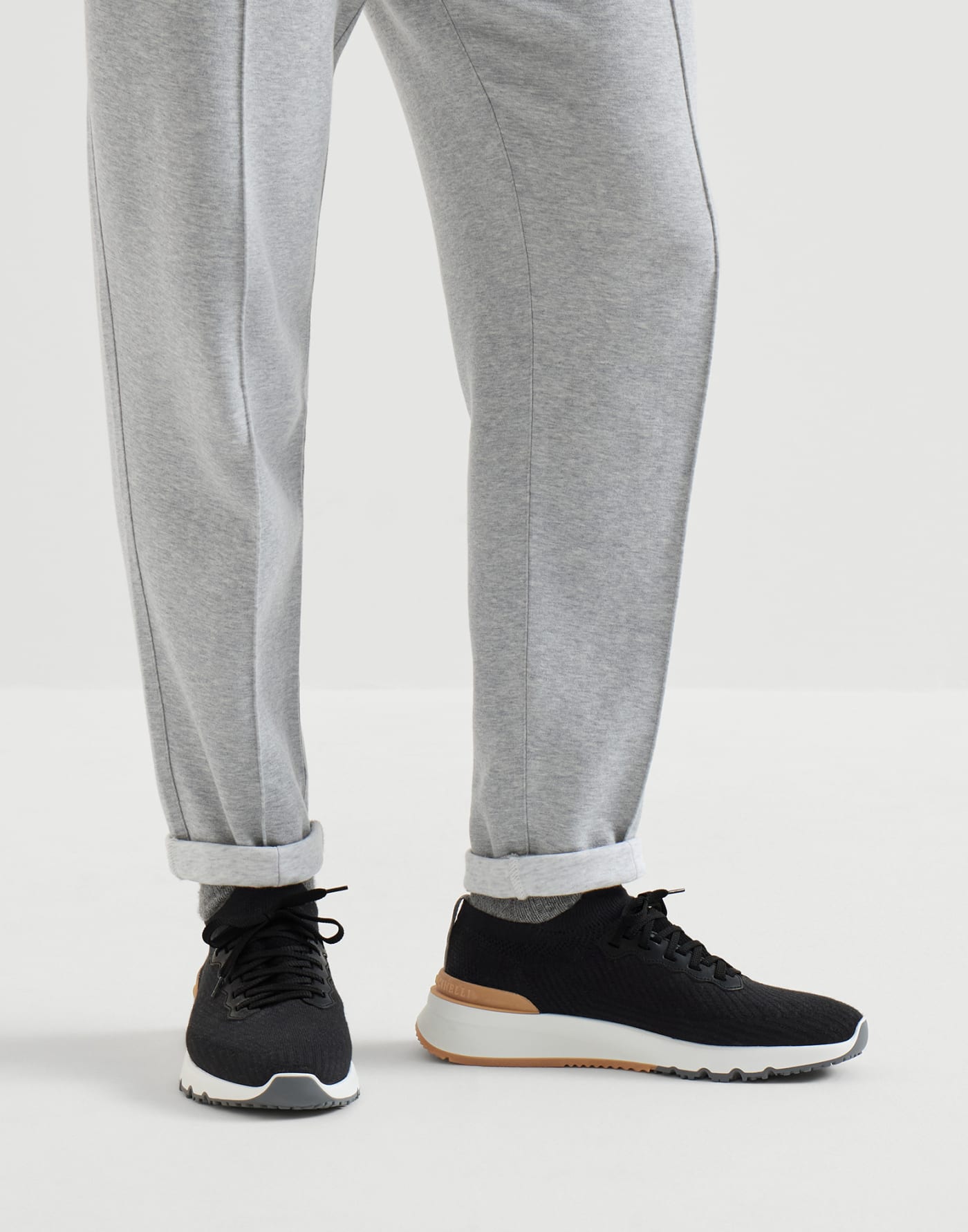Cotton and calfskin runners Black Man - Brunello Cucinelli