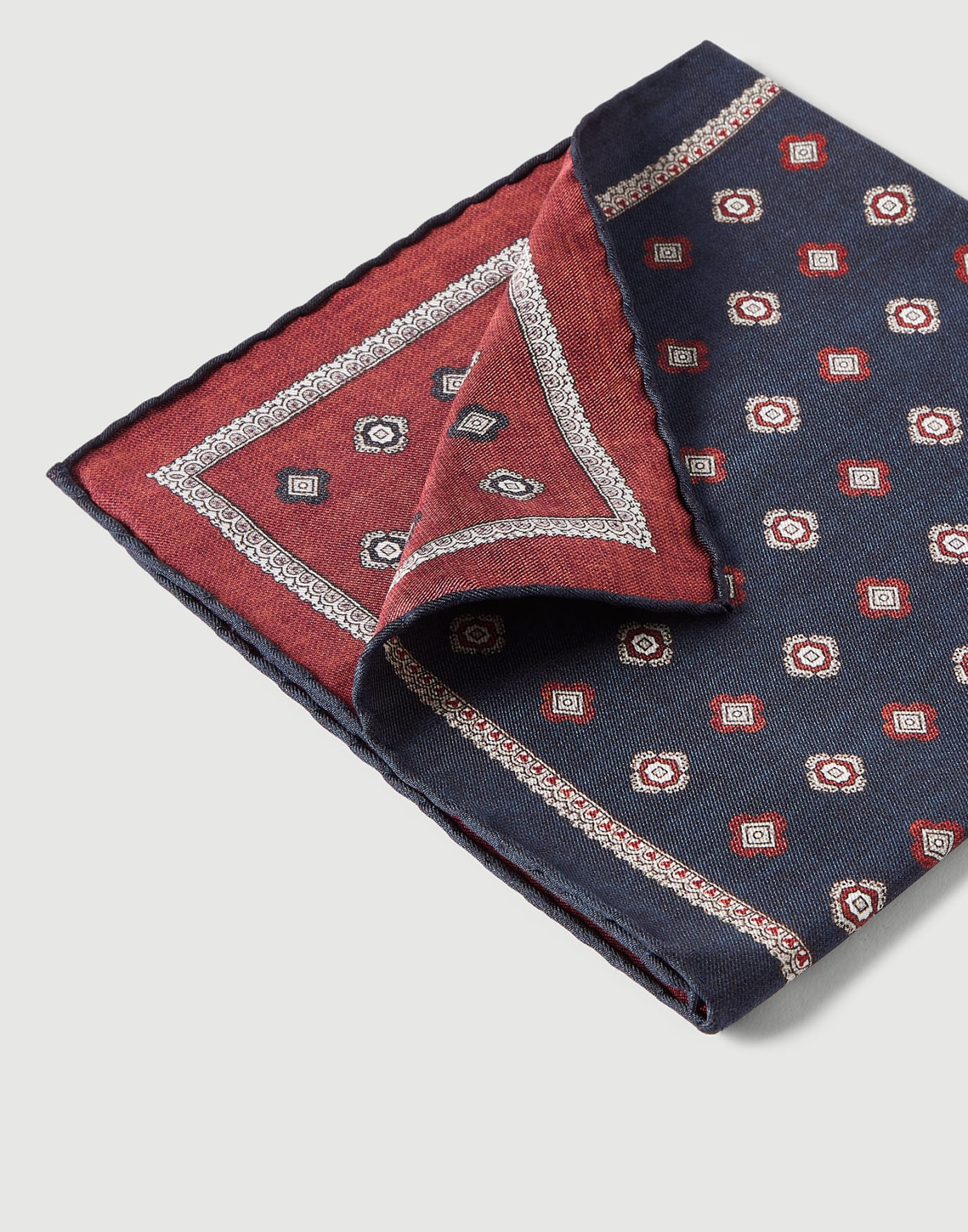 Silk pocket square with pattern Navy Blue Man - Brunello Cucinelli
