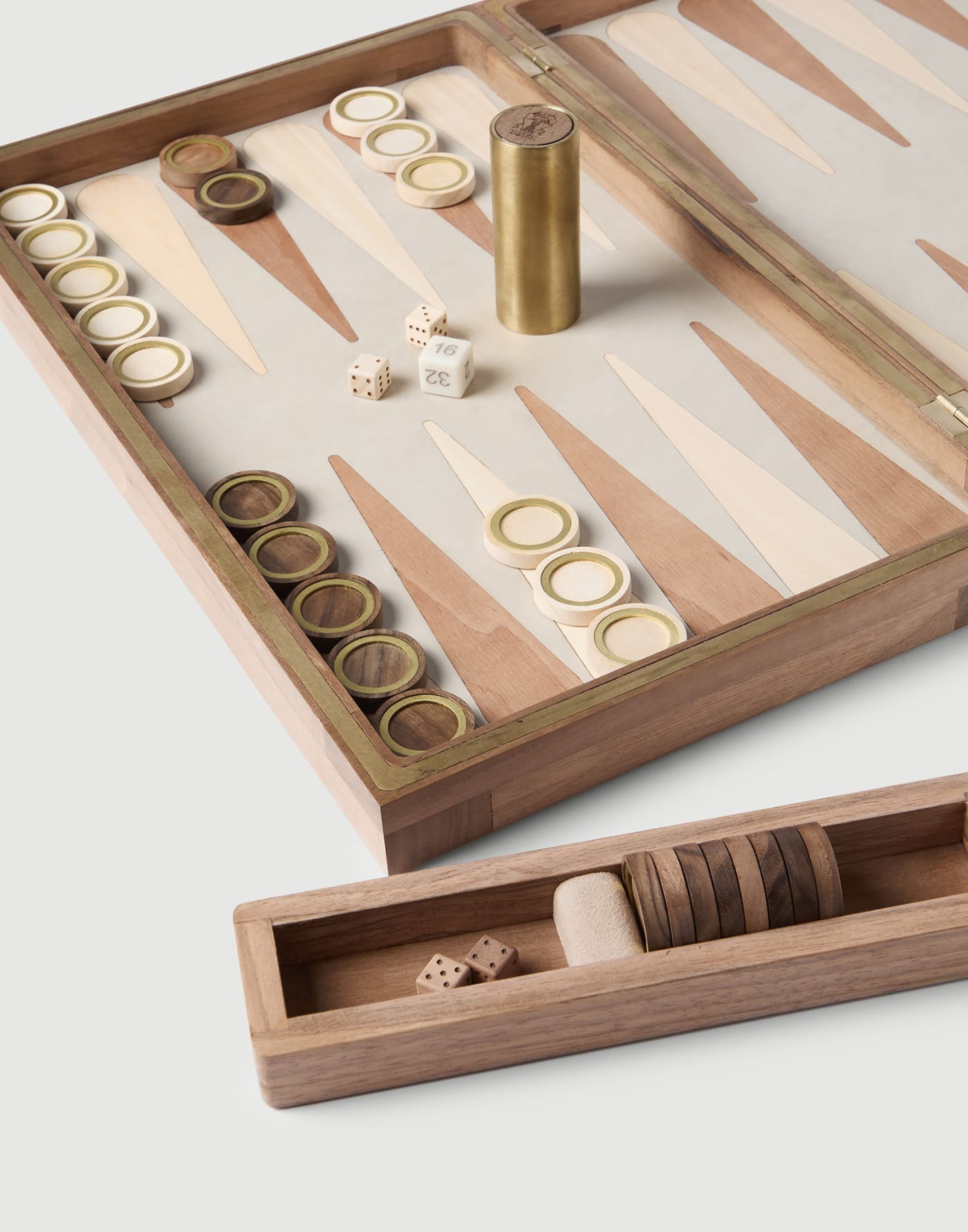 Wood, Krion® and brass backgammon set Hazelnut Lifestyle - Brunello Cucinelli