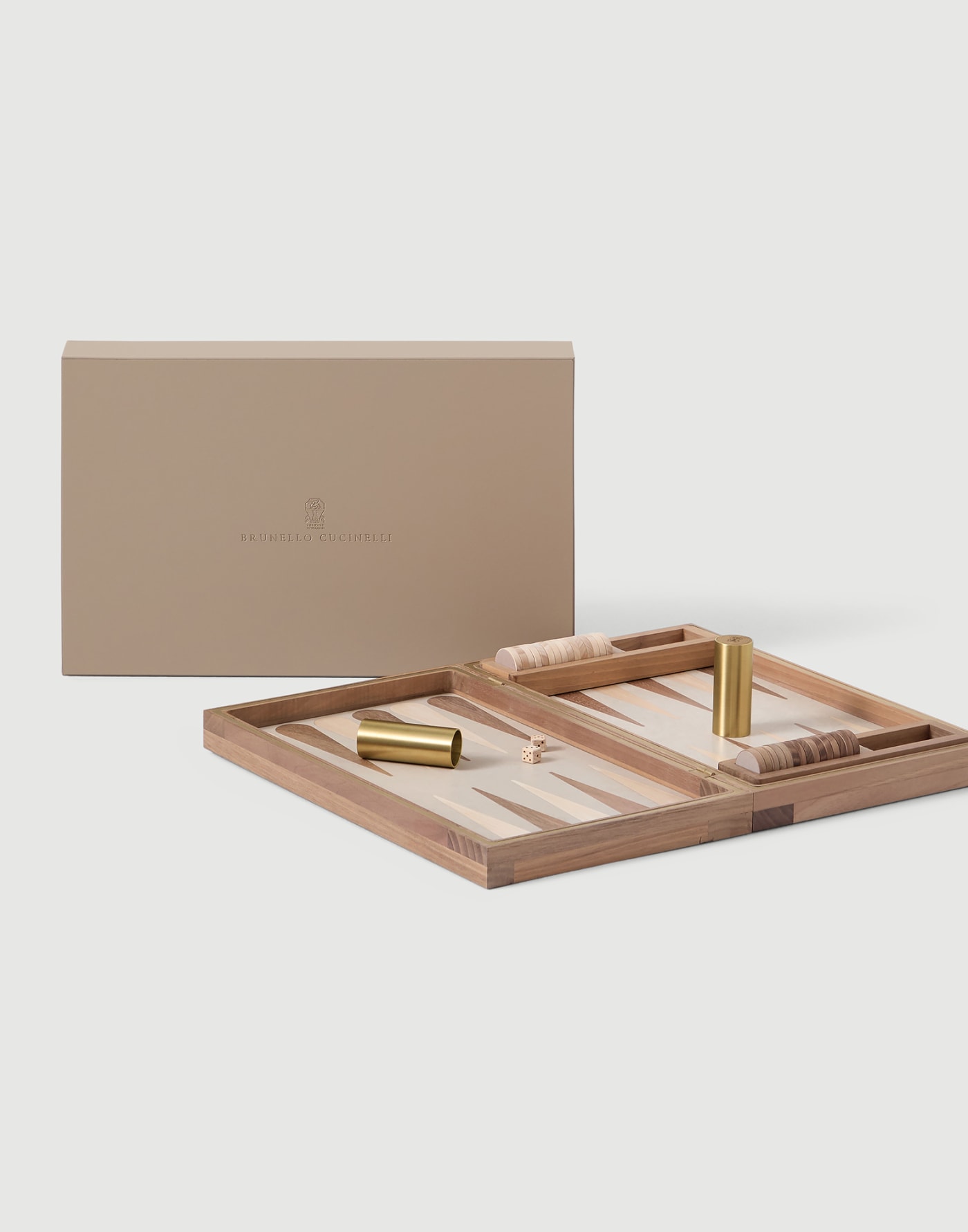 Wood, Krion® and brass backgammon set Hazelnut Lifestyle - Brunello Cucinelli