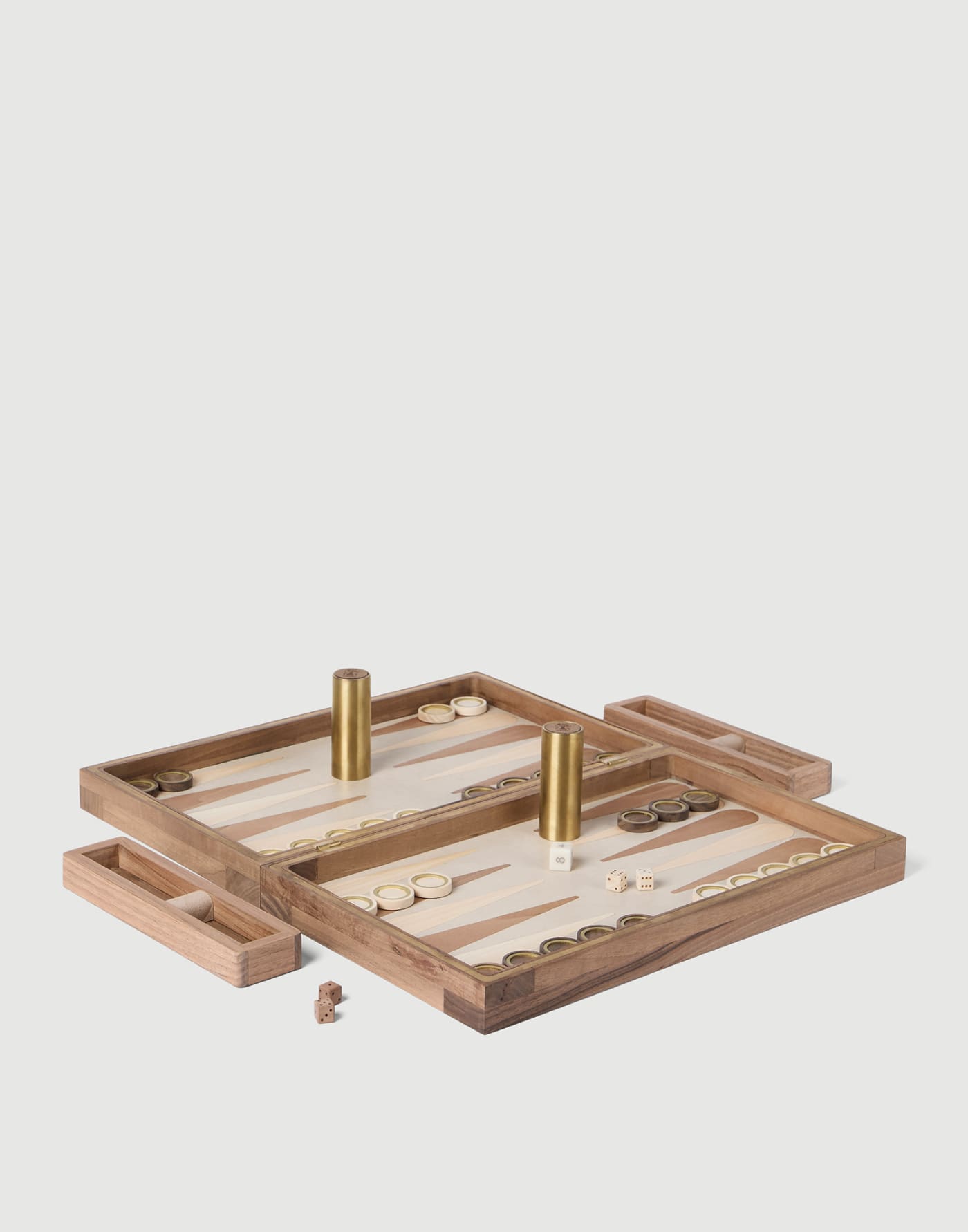 Wood, Krion® and brass backgammon set Hazelnut Lifestyle - Brunello Cucinelli