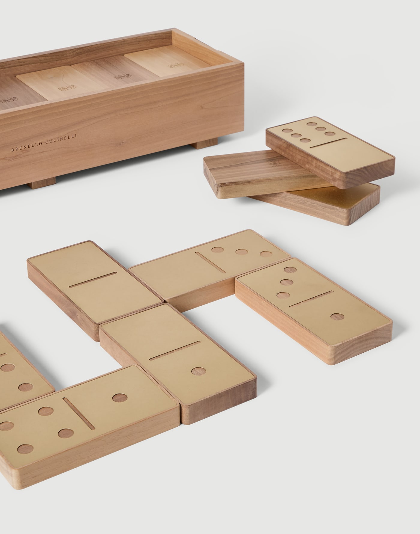 Wood and brass dominoes set Hazelnut Lifestyle - Brunello Cucinelli