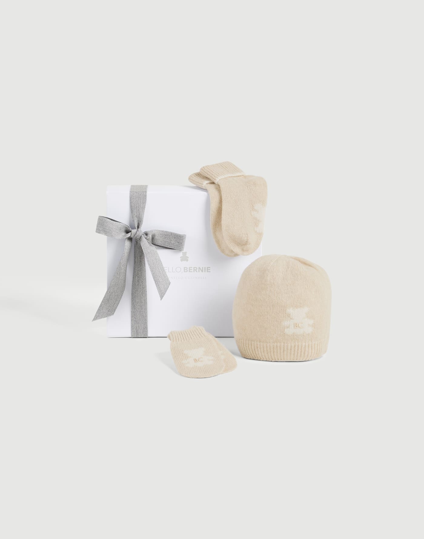 Baby Bernie-Set mit Strickmütze, Handschuhen und Socken Sand Baby - Brunello Cucinelli