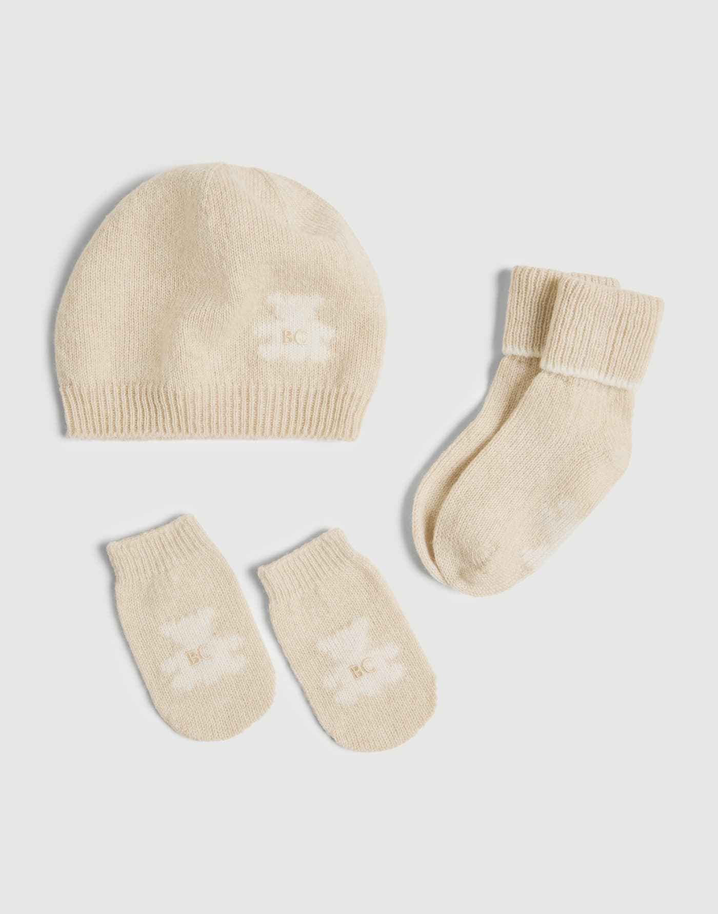 Baby Bernie-Set mit Strickmütze, Handschuhen und Socken Sand Baby - Brunello Cucinelli