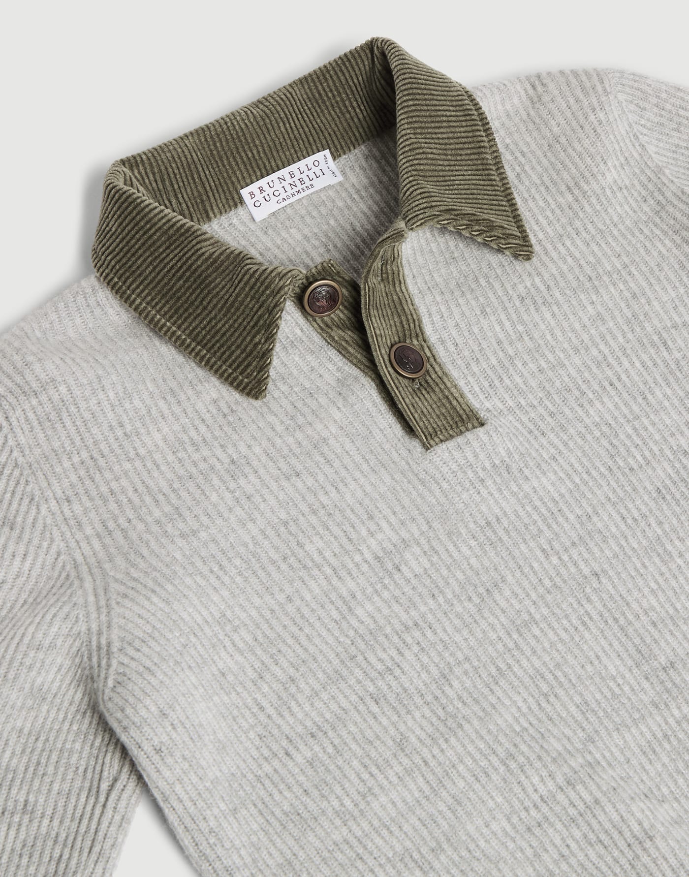 Polo in cashmere costa inglese Grigio Chiaro Bambino - Brunello Cucinelli