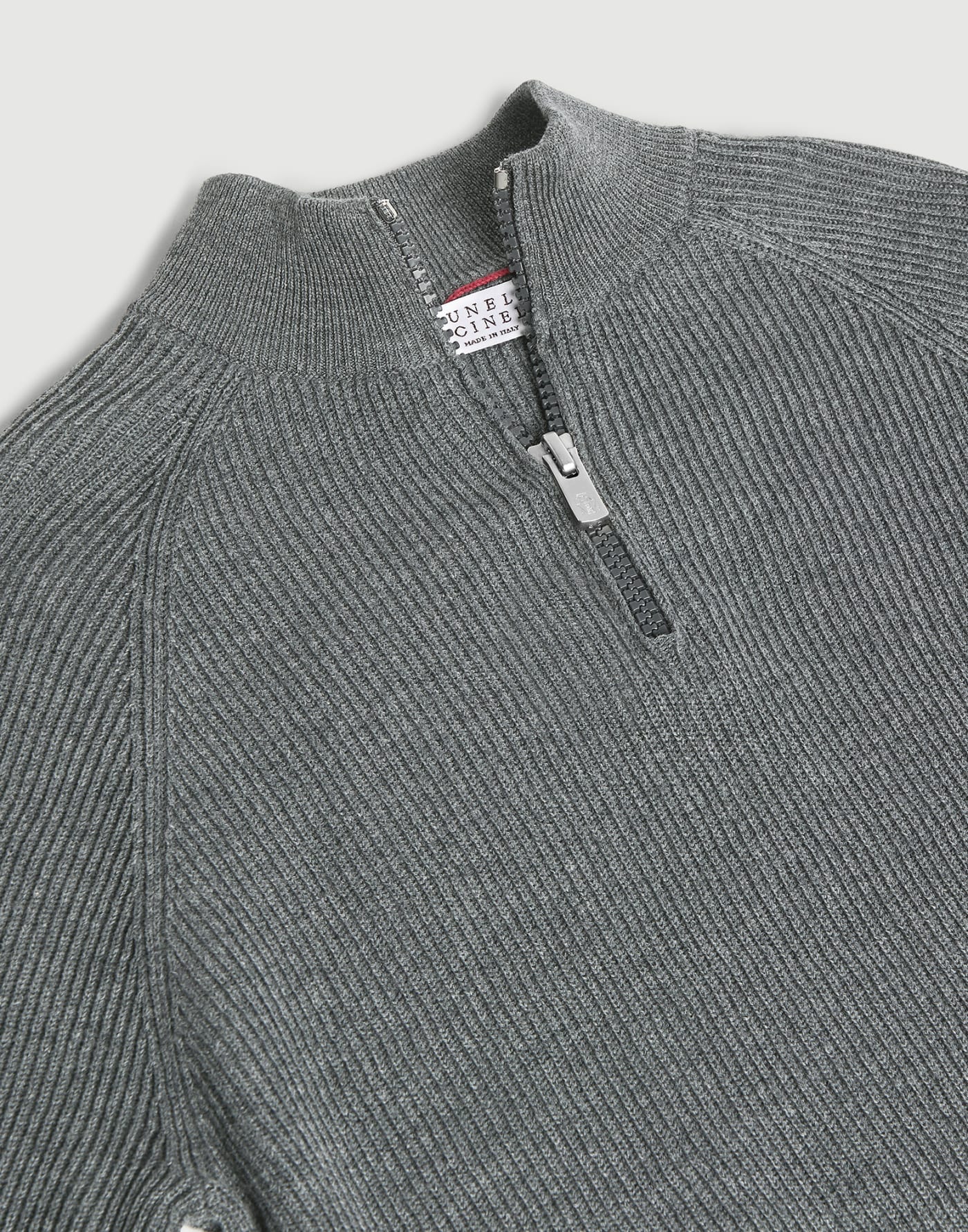 Maglia costa inglese con zip Piombo Bambino - Brunello Cucinelli
