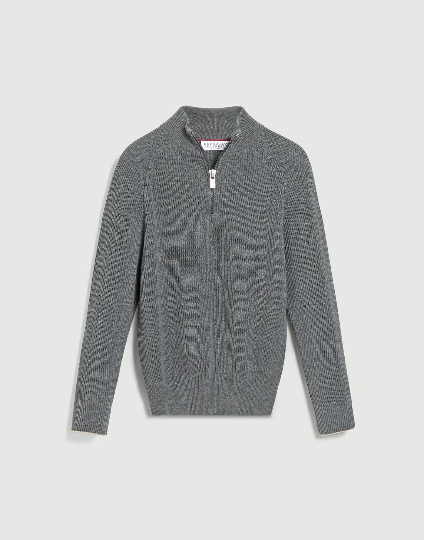 Maglia costa inglese con zip Piombo Bambino - Brunello Cucinelli