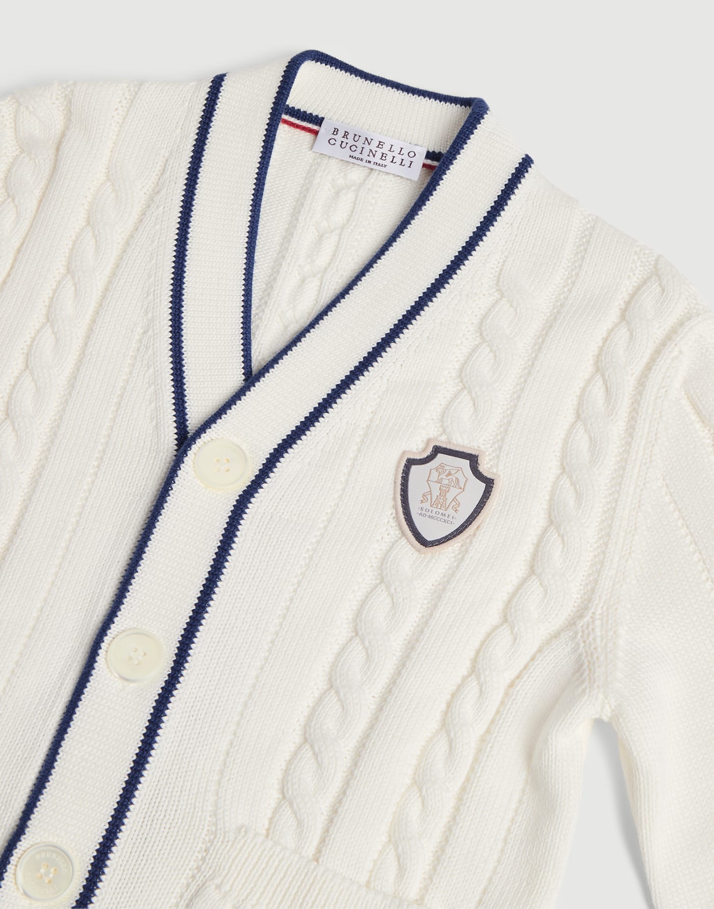 絞花棉質商標開襟衫 白色 男童 - Brunello Cucinelli
