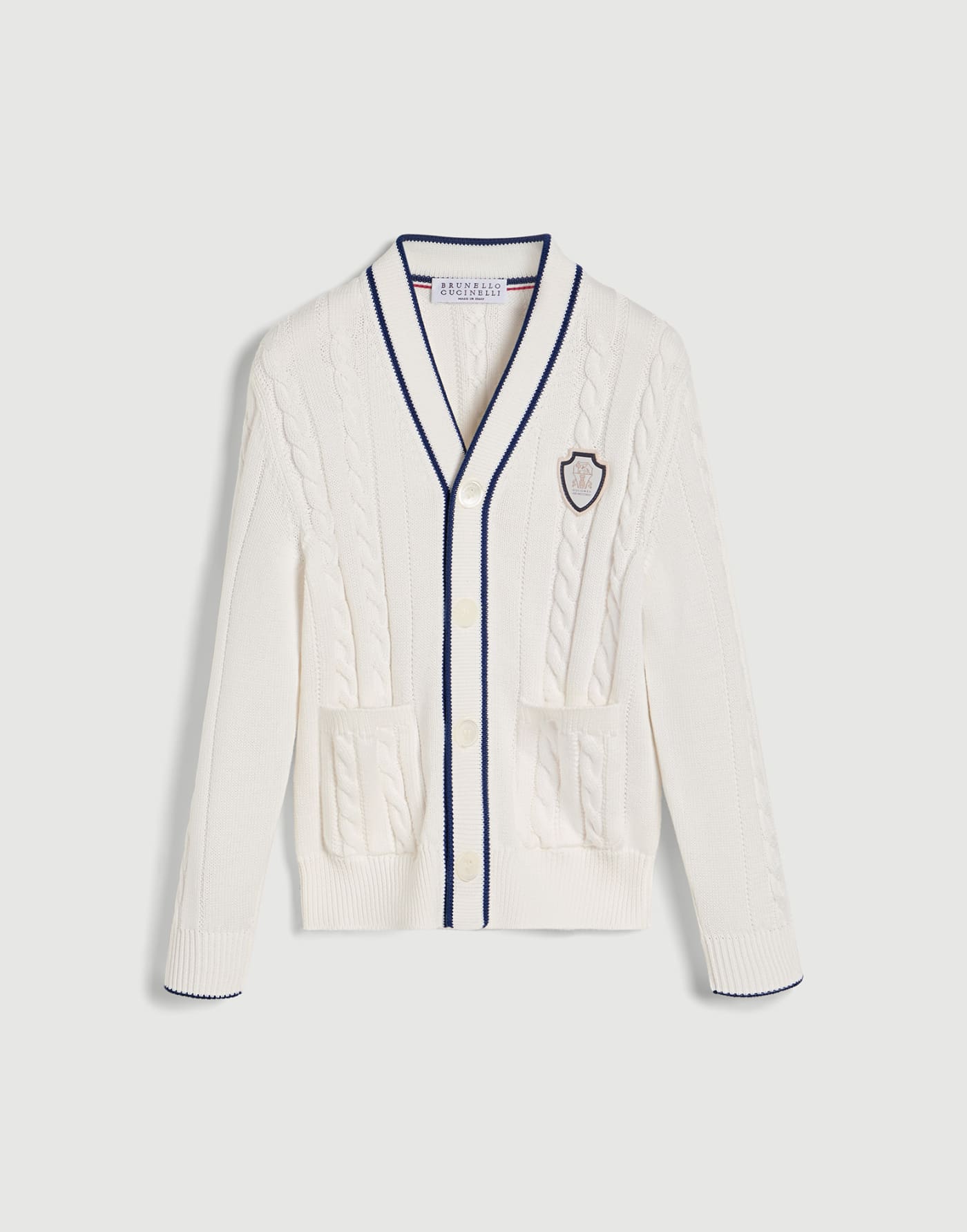 絞花棉質商標開襟衫 白色 男童 - Brunello Cucinelli