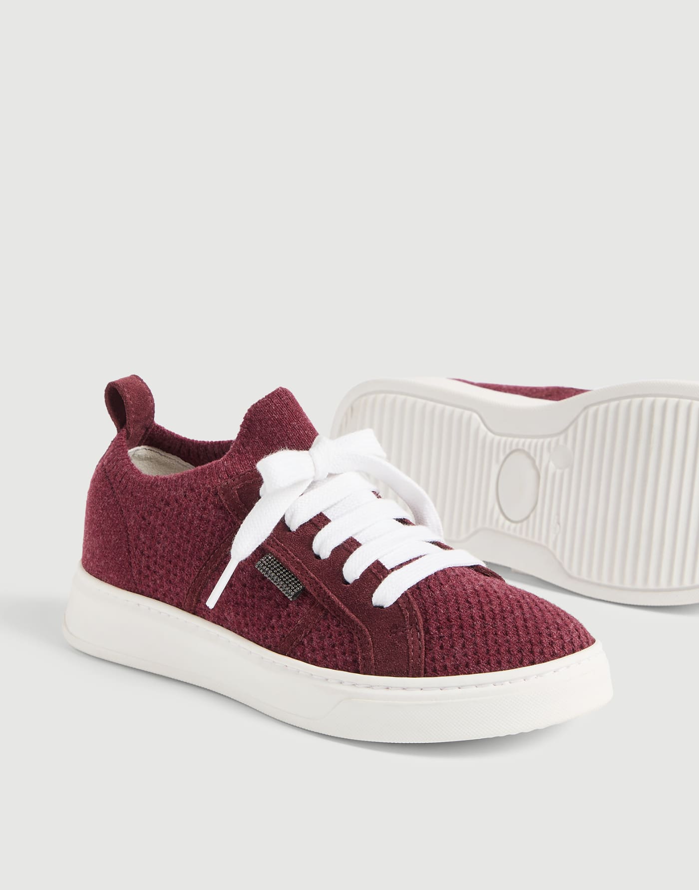 Sneakers in maglia con monile Burgundy Bambina - Brunello Cucinelli