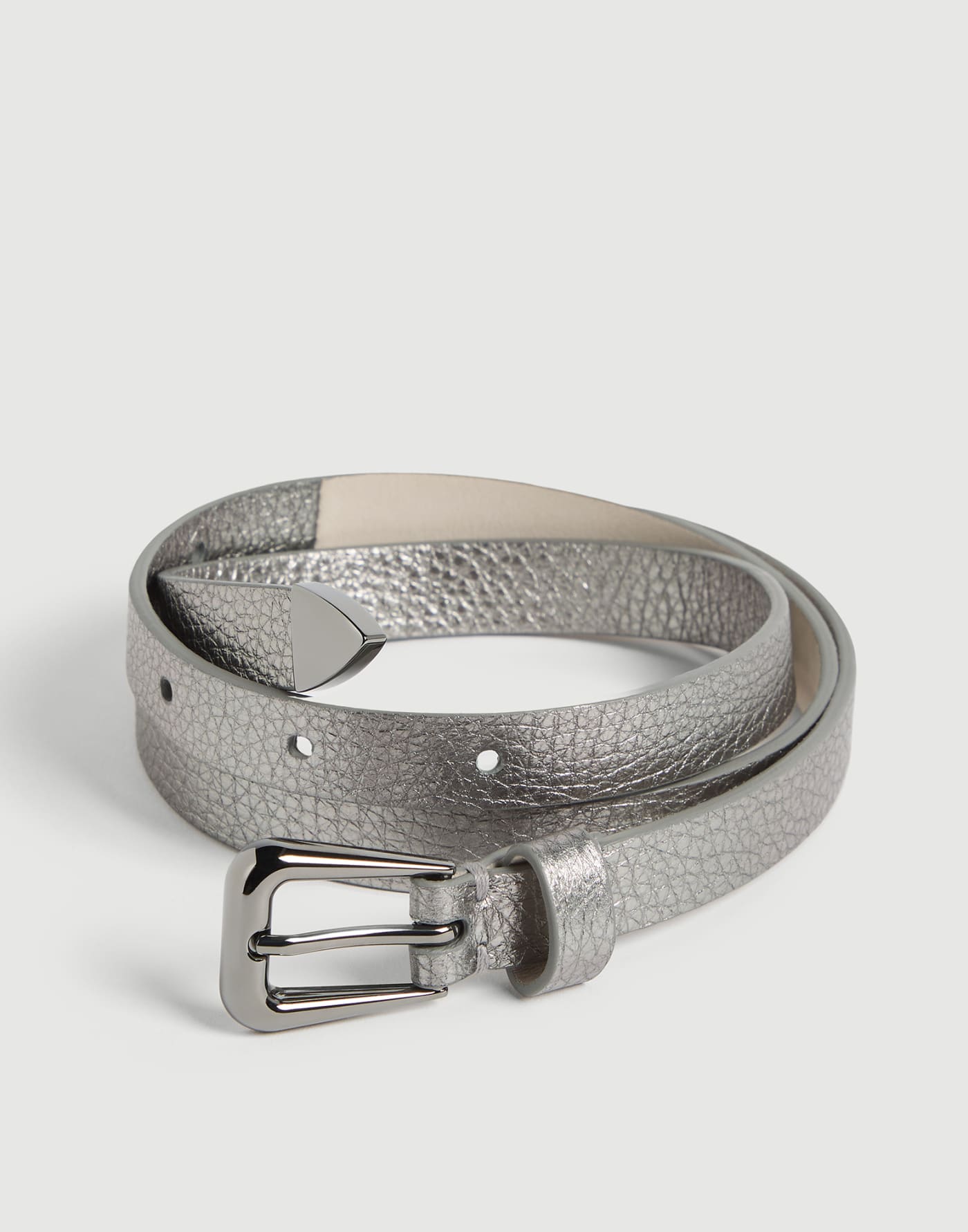 粒面小牛皮腰帶 銀色 女童 - Brunello Cucinelli