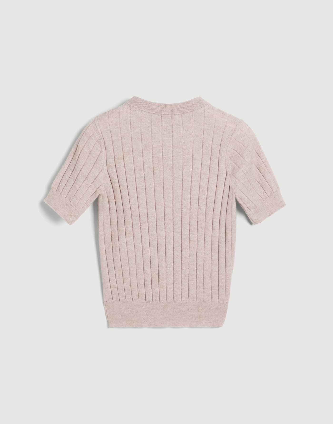 Sparkling cashmere rib knit t-shirt Sand Girls - Brunello Cucinelli