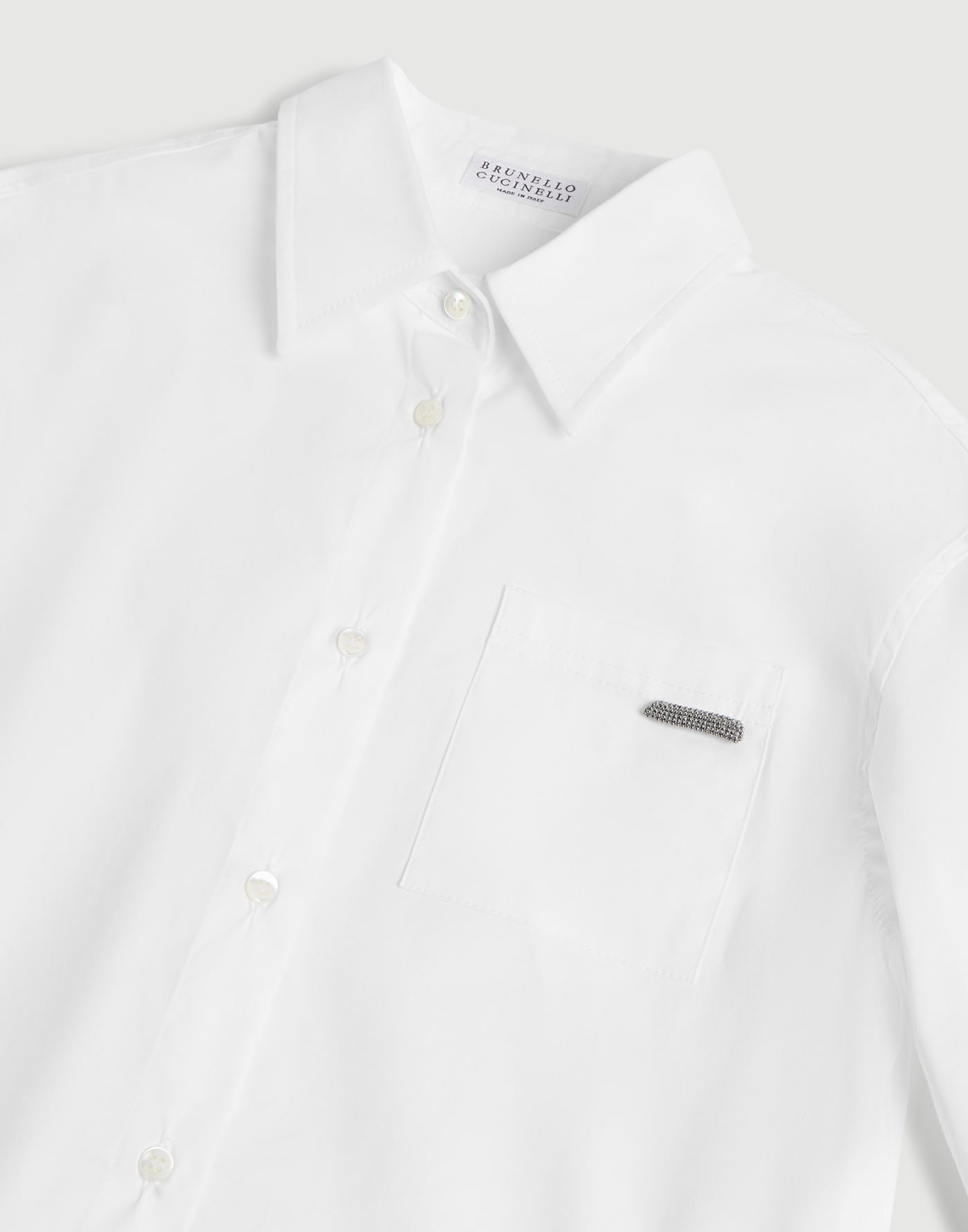 Bluse aus Stretch-Popeline mit Monili Weiß Mädchen - Brunello Cucinelli