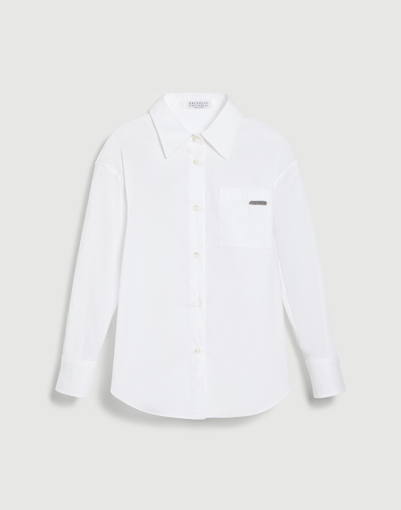 Bluse aus Stretch-Popeline mit Monili Weiß Mädchen - Brunello Cucinelli