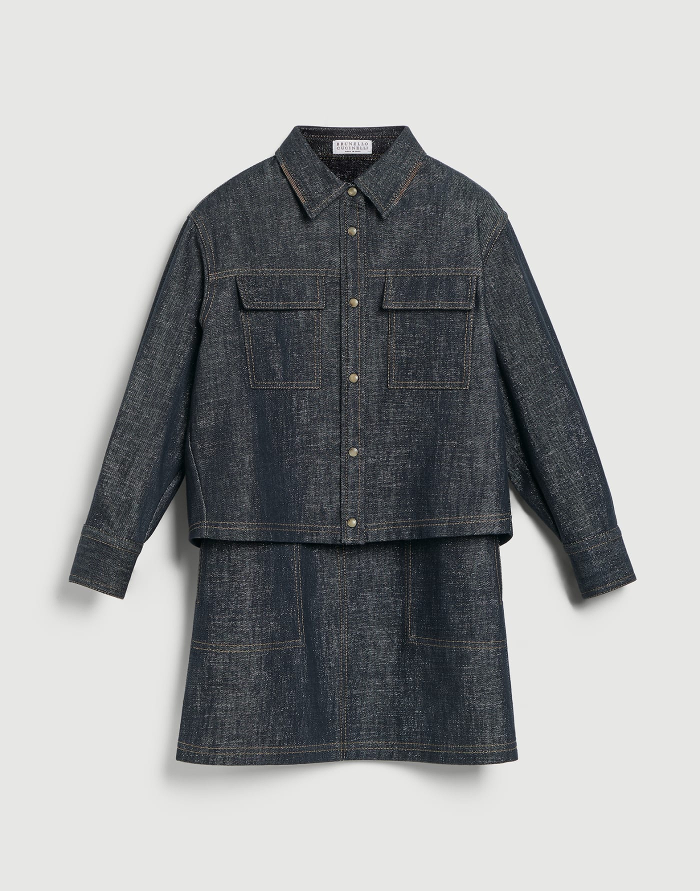 Sparkling no-fade denim dress set Dark Denim Girls - Brunello Cucinelli