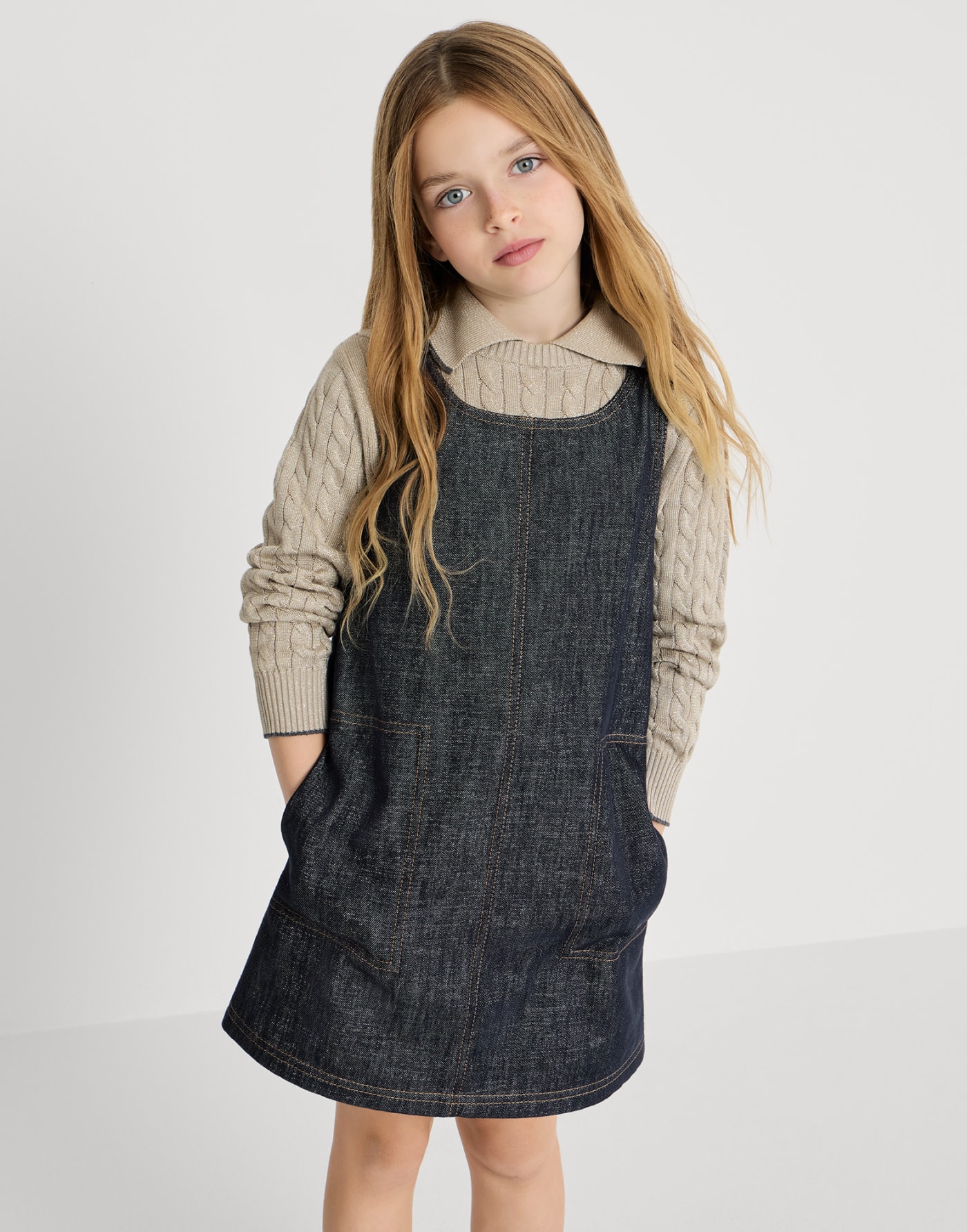 Sparkling no-fade denim dress set Dark Denim Girls - Brunello Cucinelli