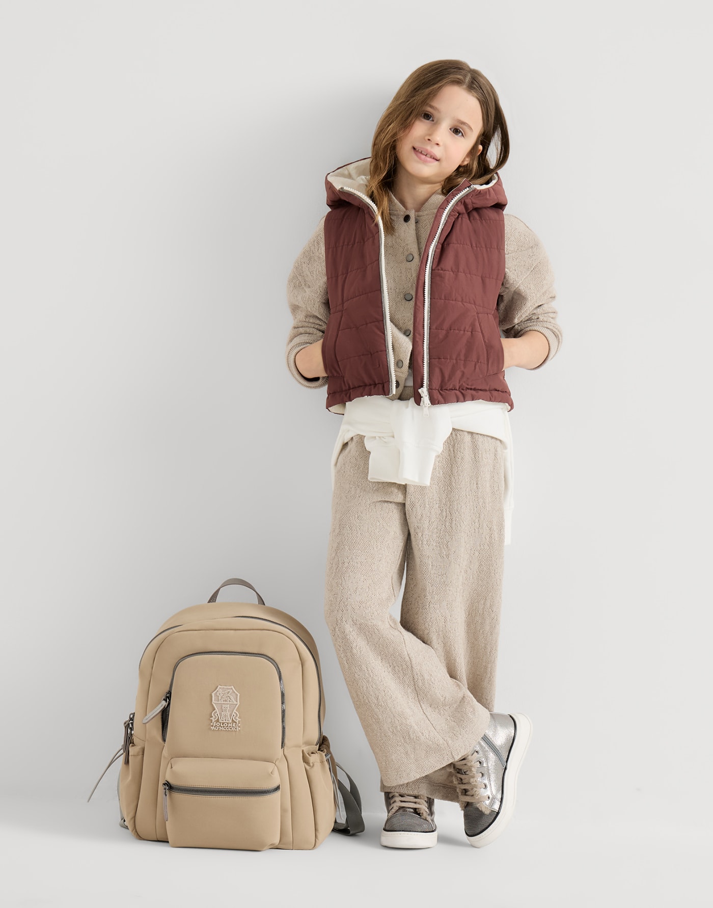 Bomber in lana vergine e cashmere Beige Bambina - Brunello Cucinelli
