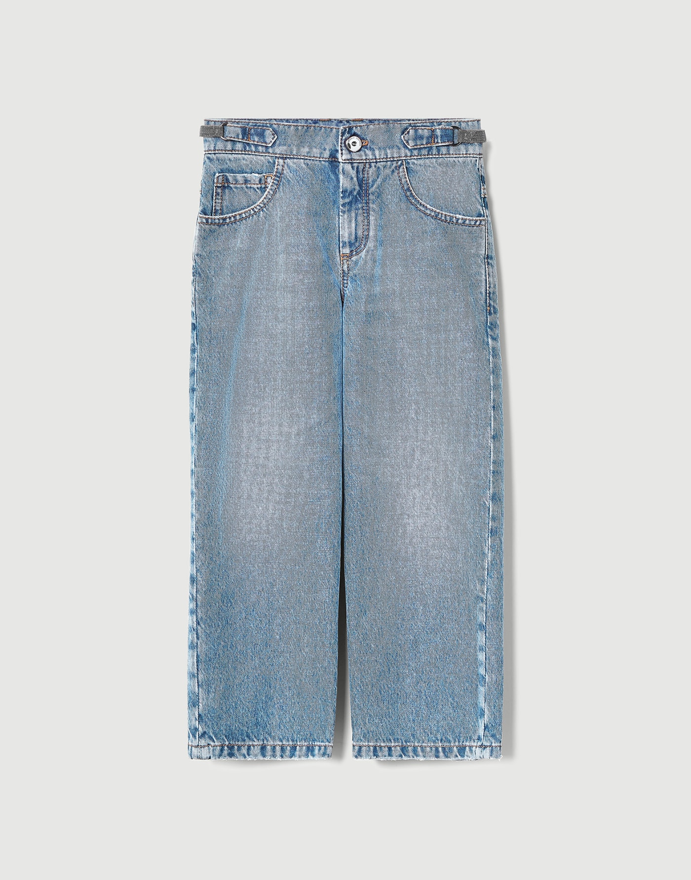 Denim trousers with monili Light Denim Girls - Brunello Cucinelli