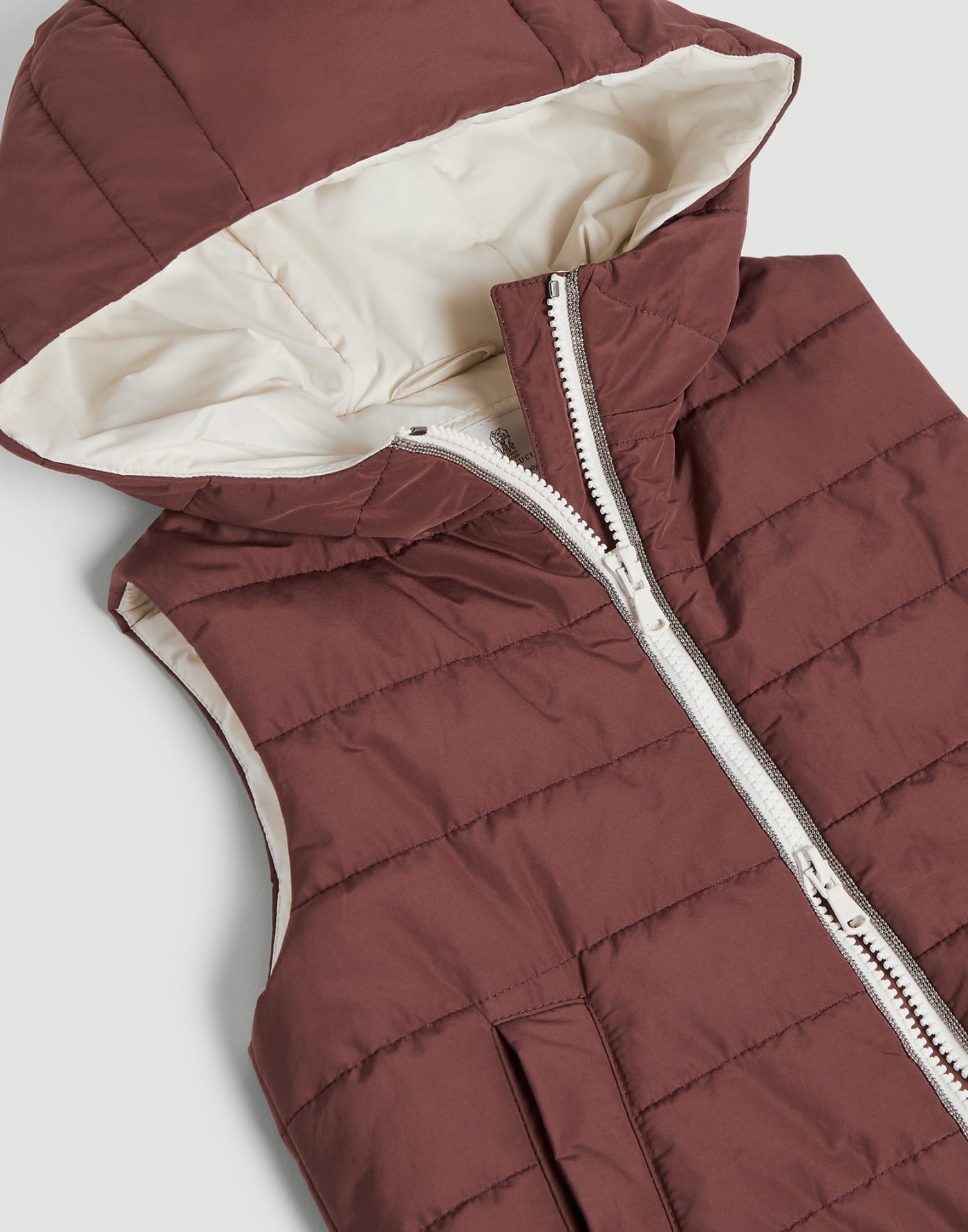 Gilet in taffetà di cotone techno Burgundy Bambina - Brunello Cucinelli