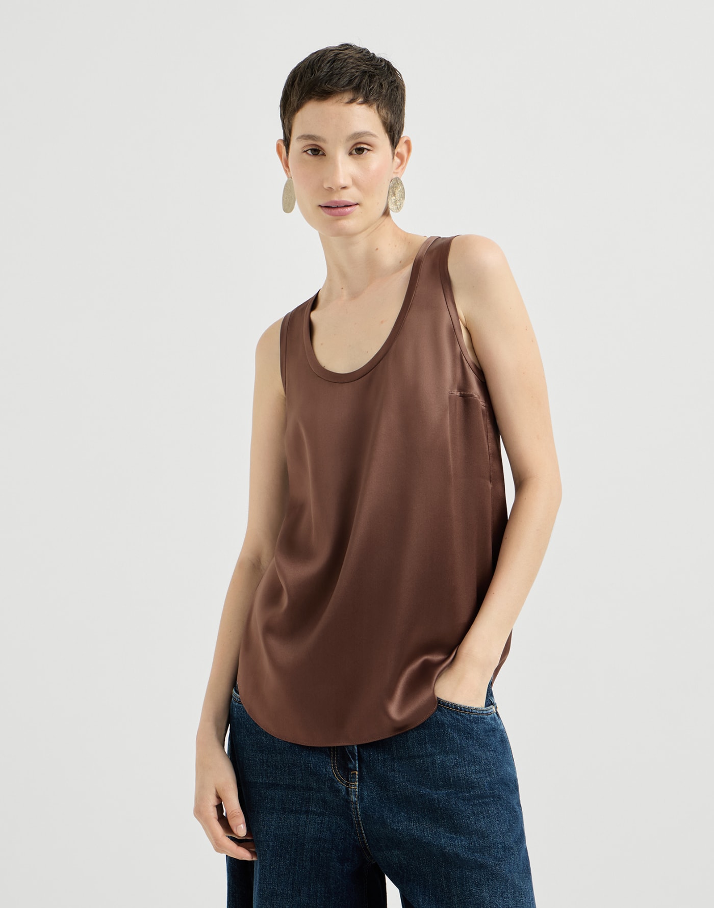 Stretch silk satin camisole Brown Woman - Brunello Cucinelli