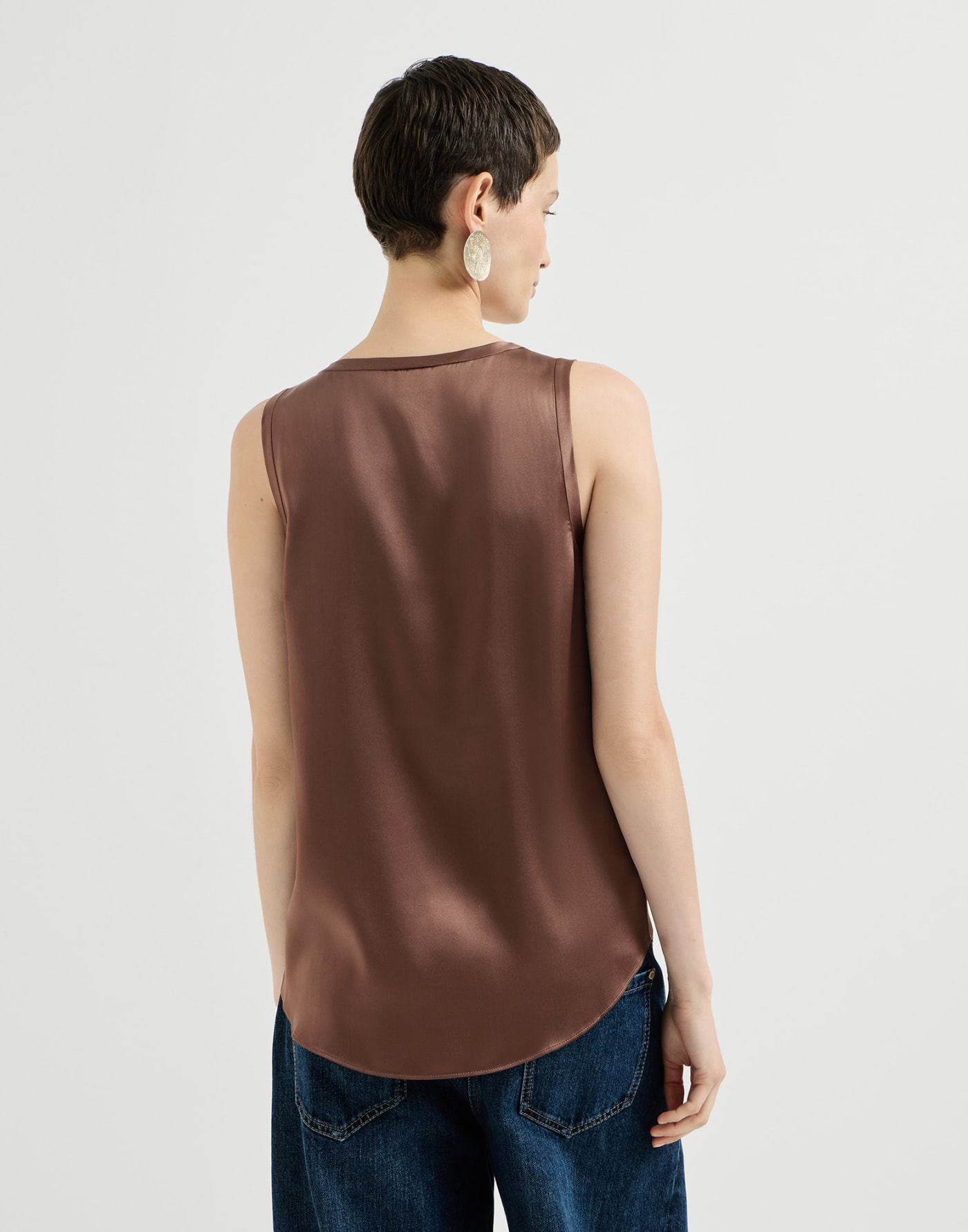 Stretch silk satin camisole Brown Woman - Brunello Cucinelli