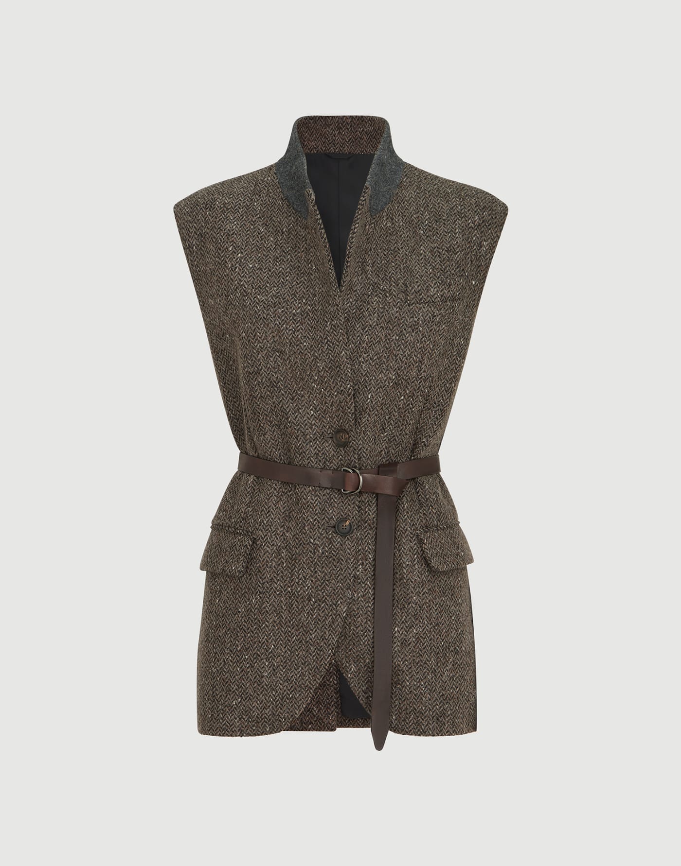 Sparkling chevron vest with belt Pine Cone Brown Woman - Brunello Cucinelli