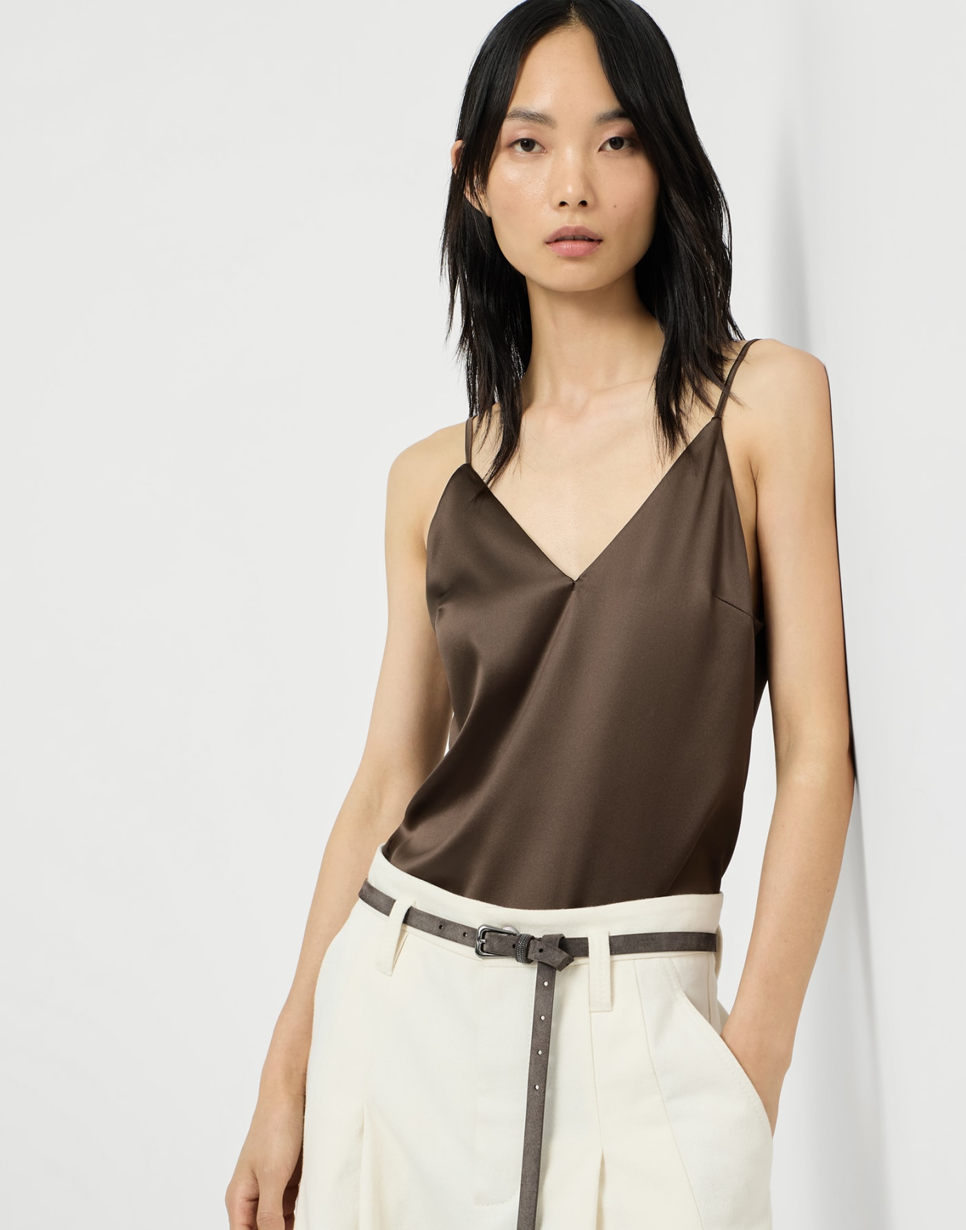 Stretch silk satin camisole Brown Woman - Brunello Cucinelli