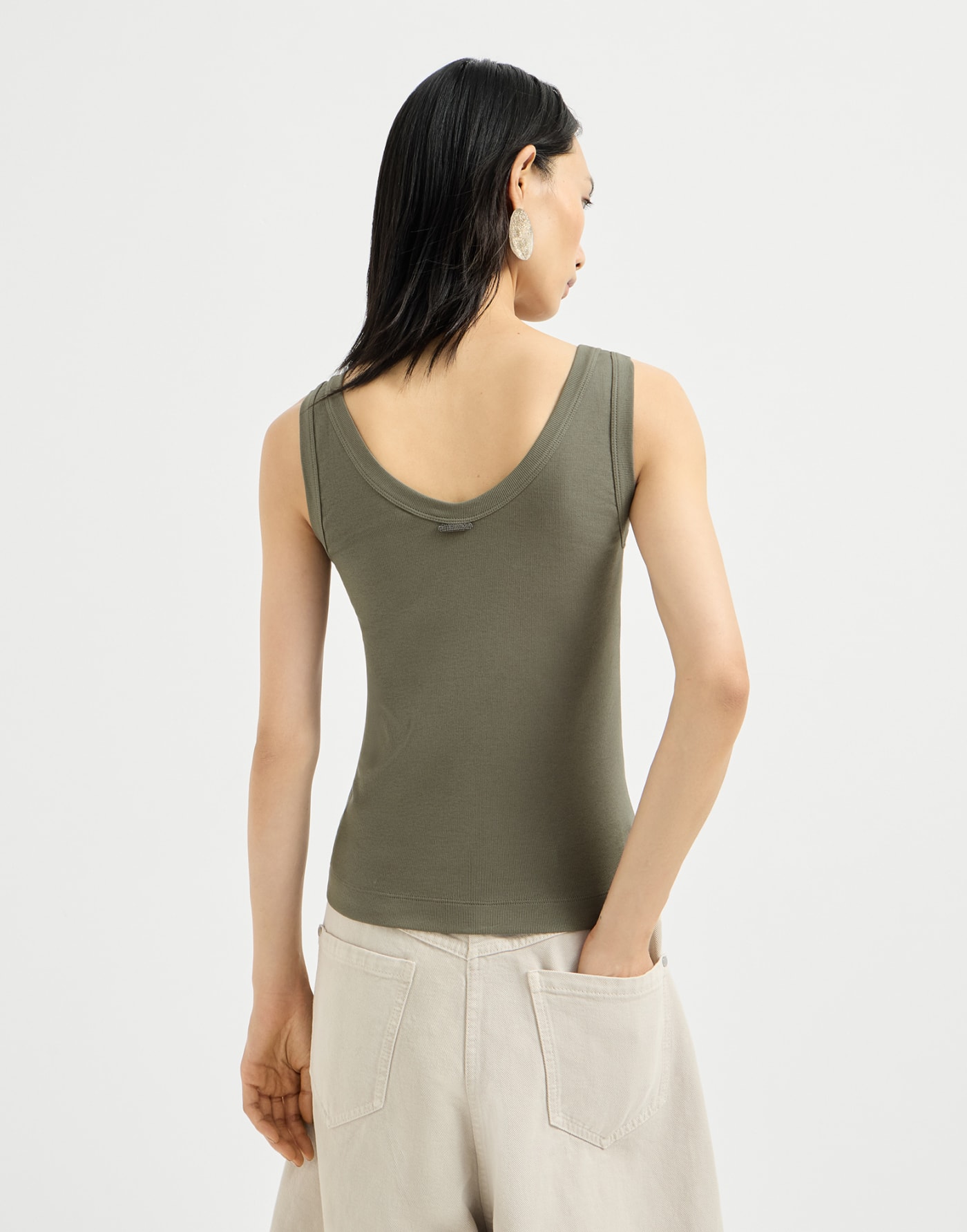 Ribbed jersey top with monili Origano Woman - Brunello Cucinelli