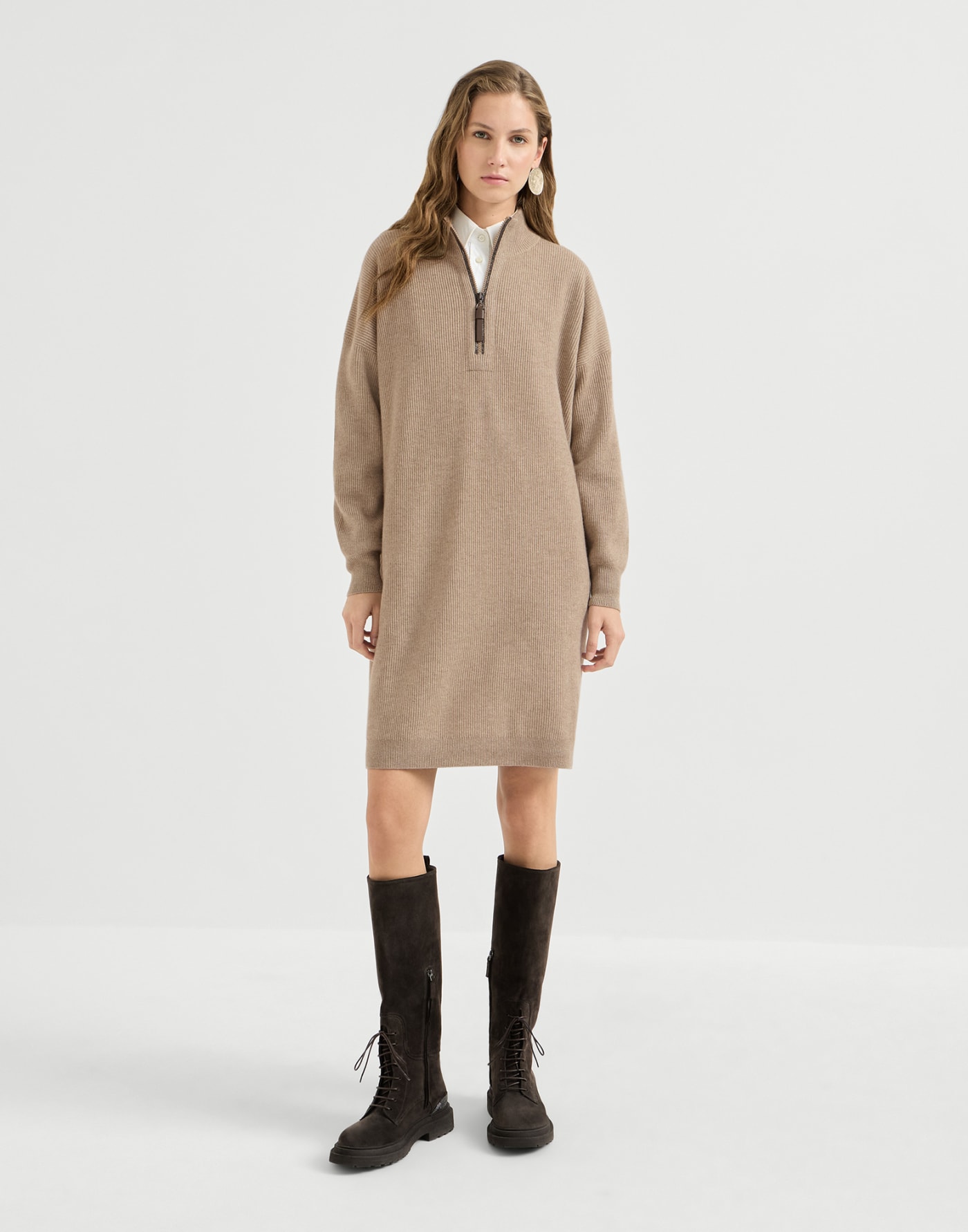 Rib knit dress Beige Woman - Brunello Cucinelli