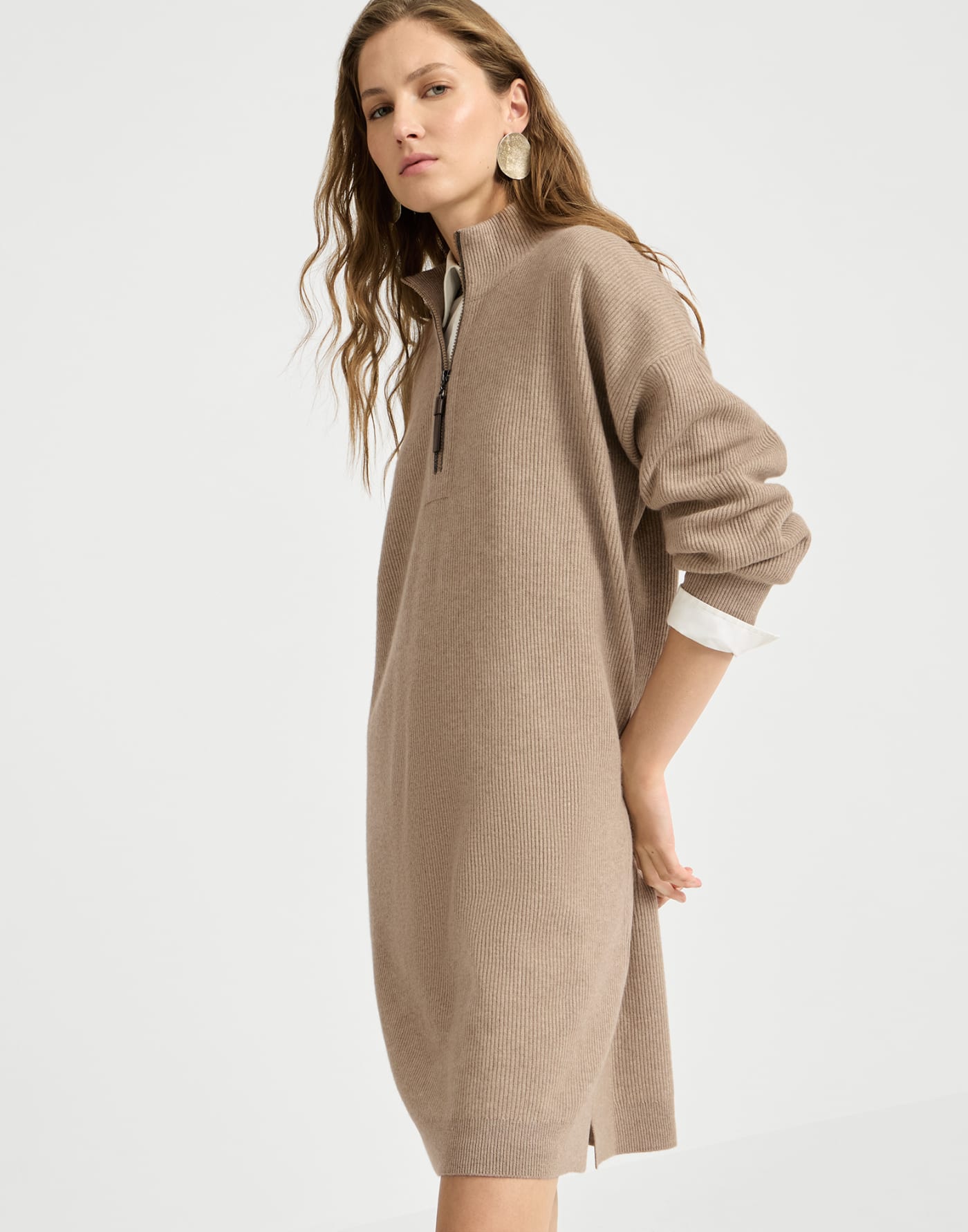 Rib knit dress Beige Woman - Brunello Cucinelli