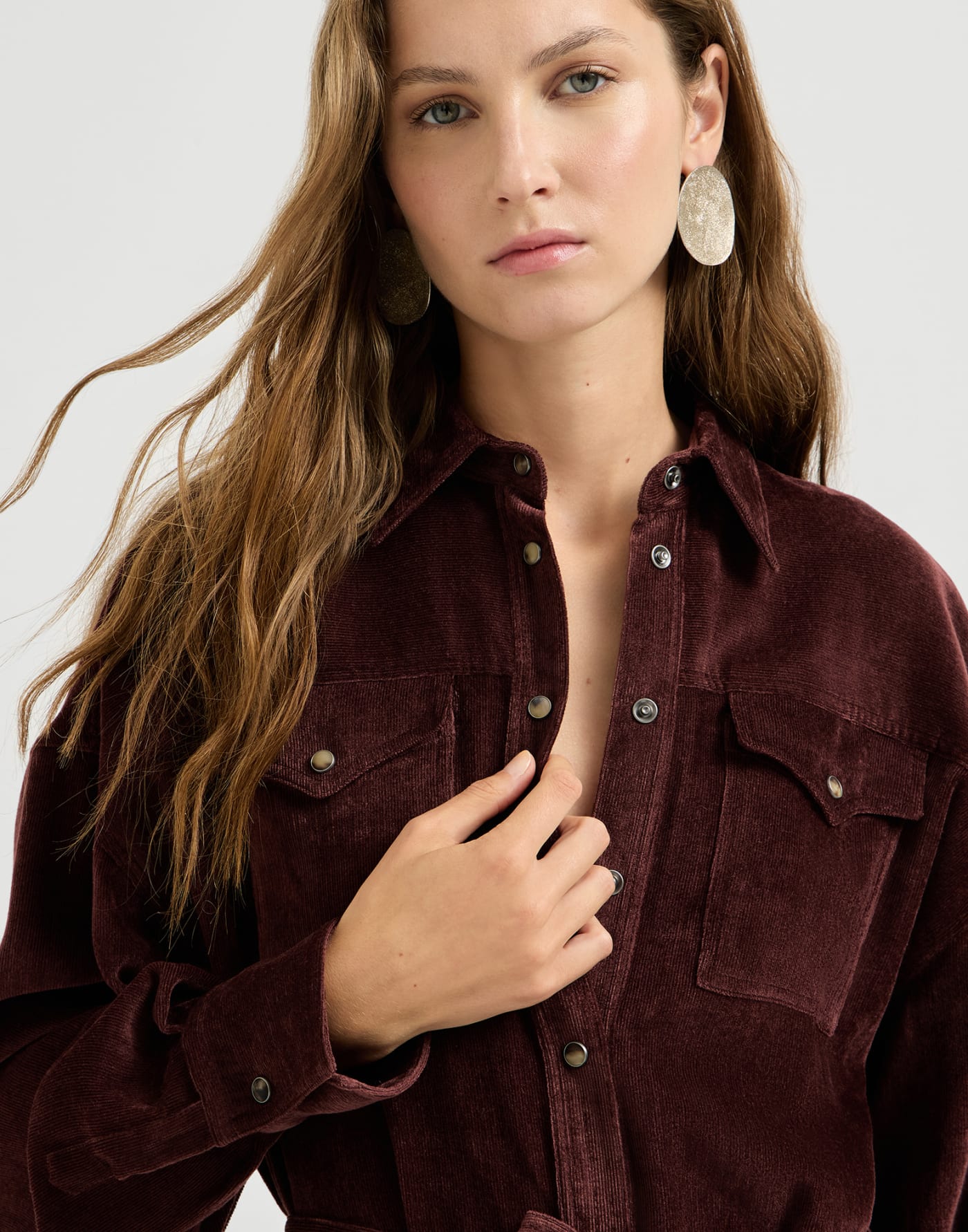 Fluid Corduroy shirt dress Wine Woman - Brunello Cucinelli