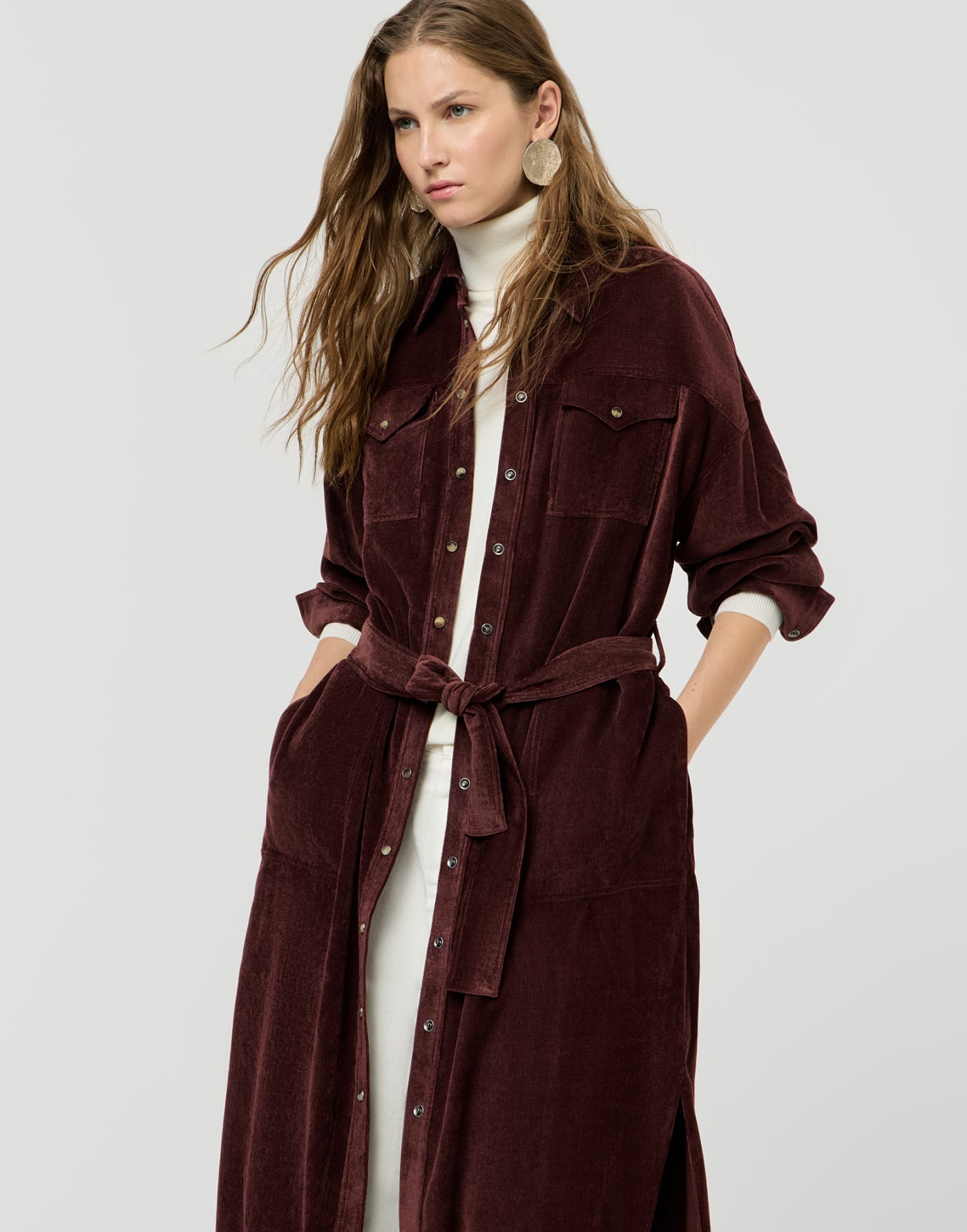 Fluid Corduroy shirt dress Wine Woman - Brunello Cucinelli