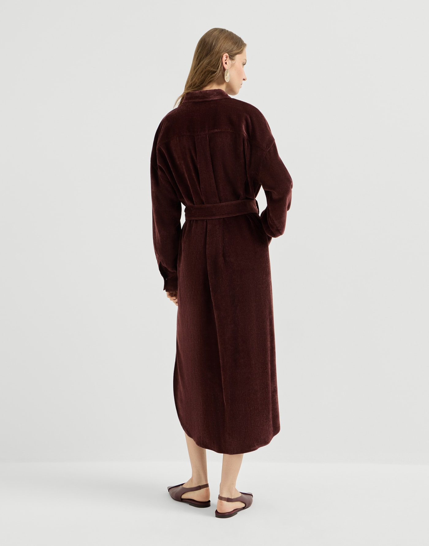 Fluid Corduroy shirt dress Wine Woman - Brunello Cucinelli