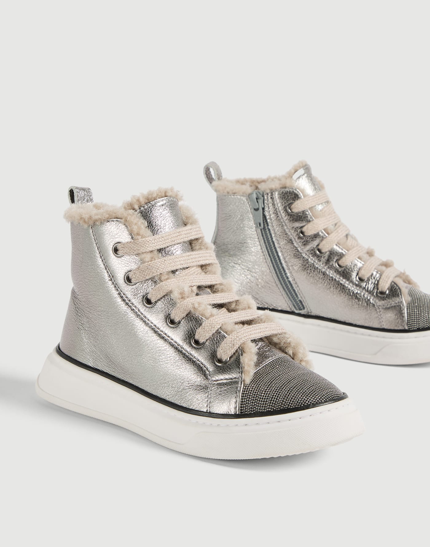 Sneakers in vitello lamé Argento Bambina - Brunello Cucinelli