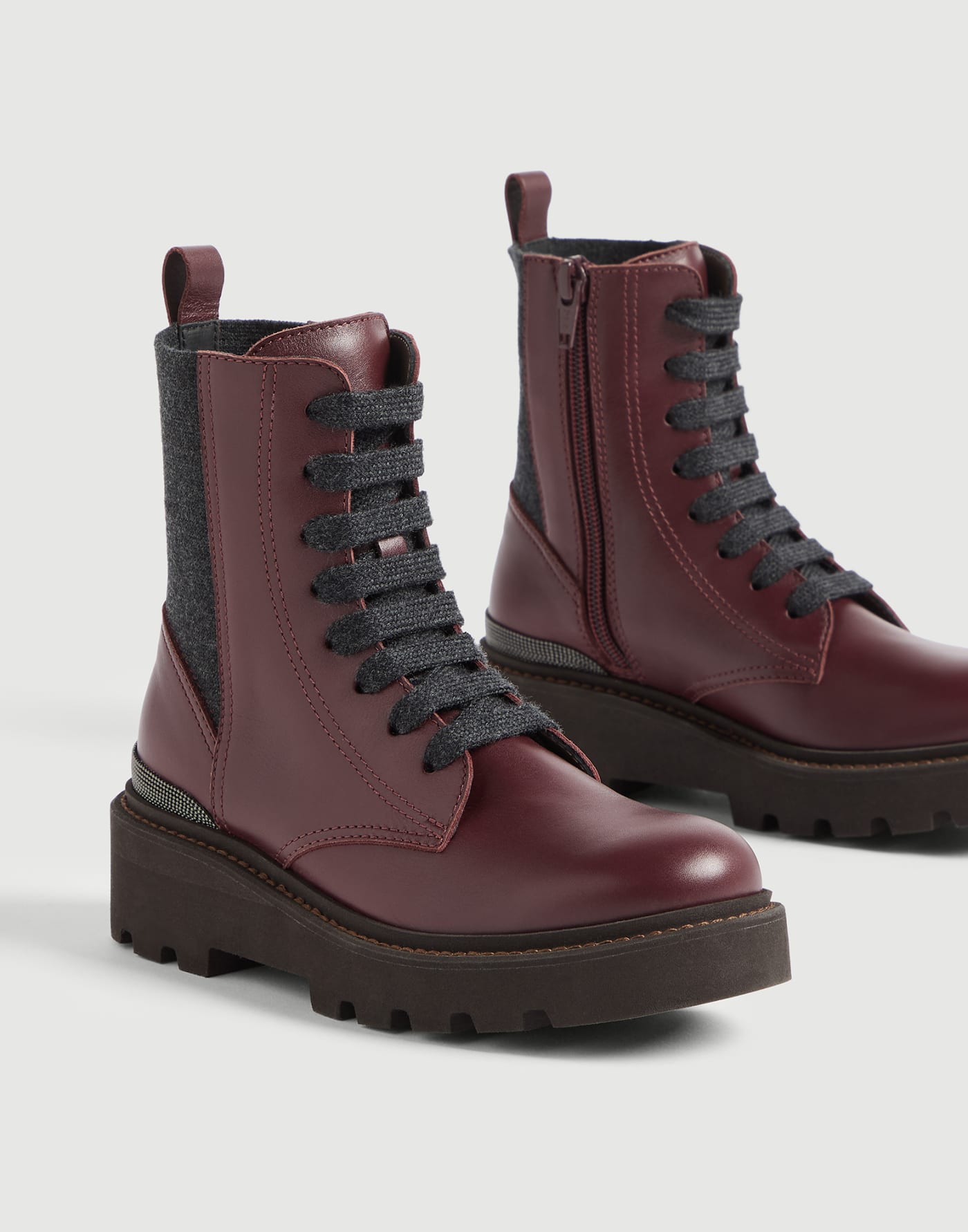 Nappa leather and virgin wool boots Burgundy Girls - Brunello Cucinelli