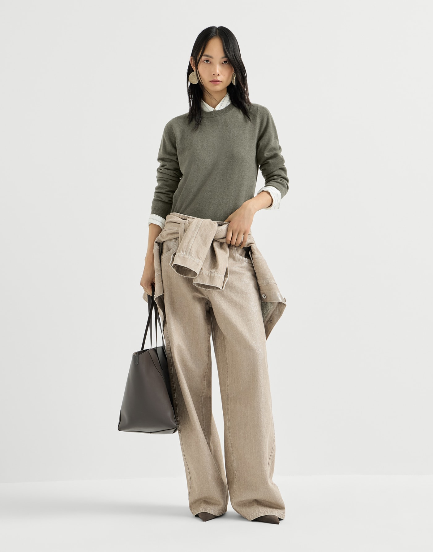 镶珠装饰羊绒衫 牛至色 女款 - Brunello Cucinelli