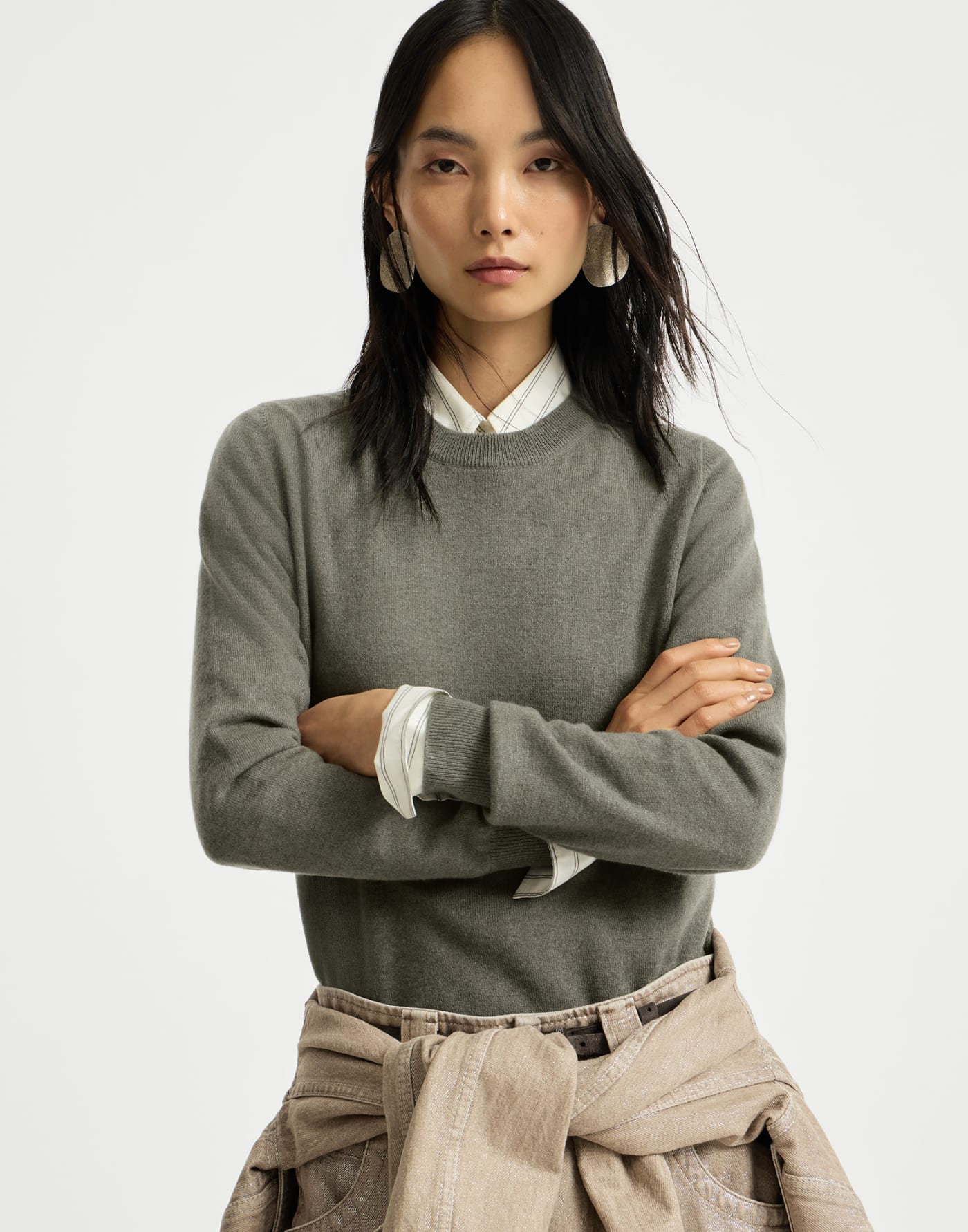 镶珠装饰羊绒衫 牛至色 女款 - Brunello Cucinelli