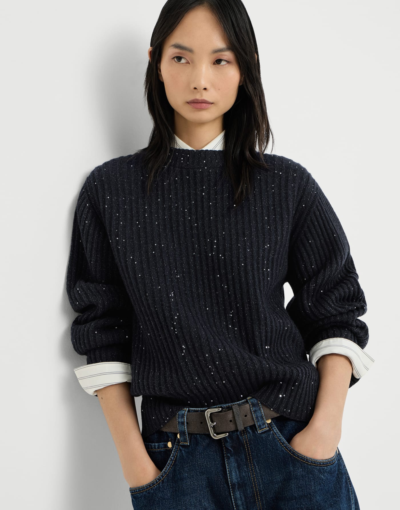 Pullover aus Kaschmir und Wolle Kobaltblau Damen - Brunello Cucinelli