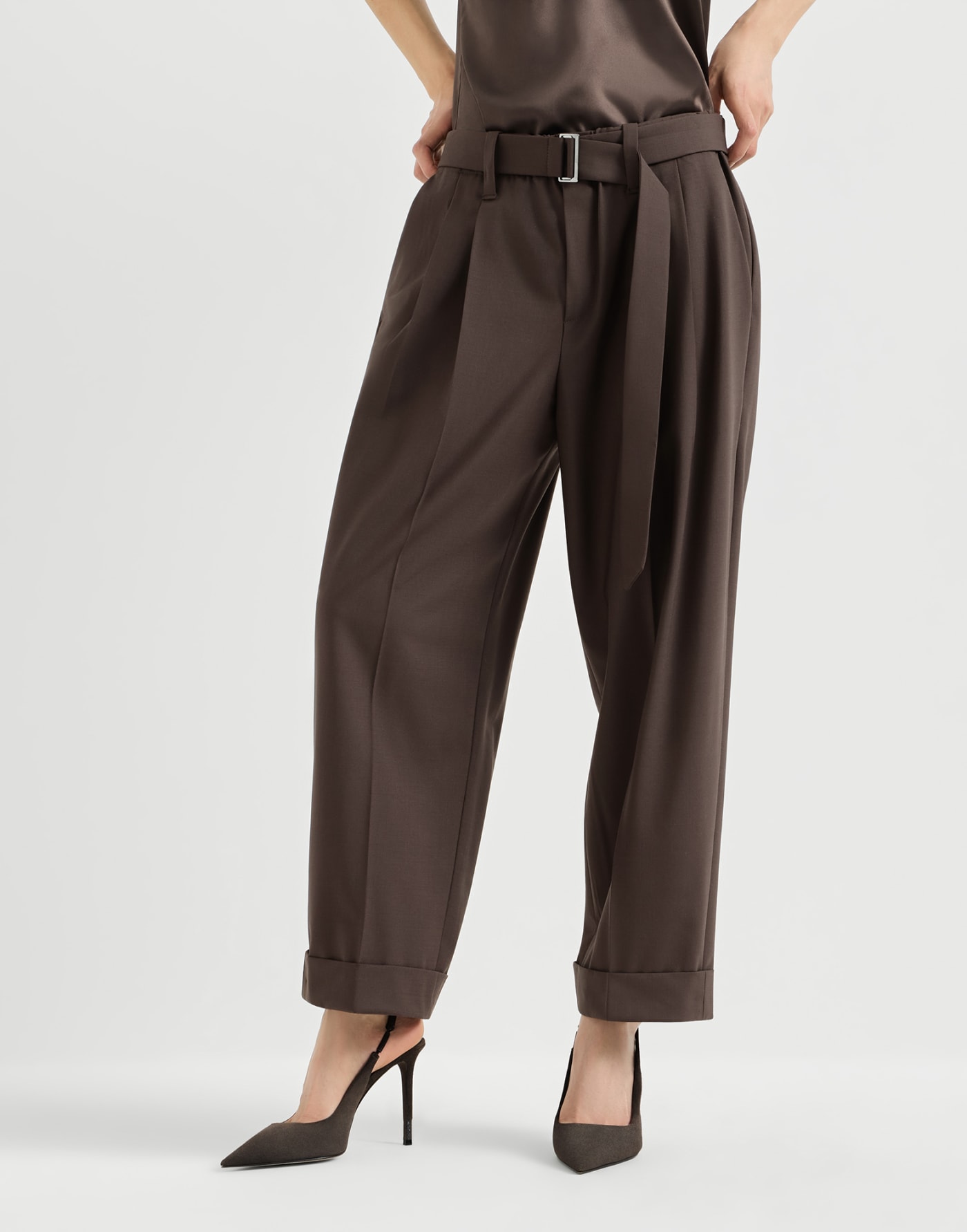Sartorial Baggy trousers Coffee Woman - Brunello Cucinelli