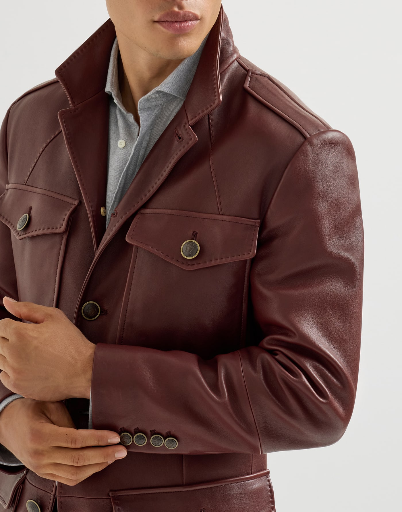 Polished nappa leather blazer Bordeaux Man - Brunello Cucinelli